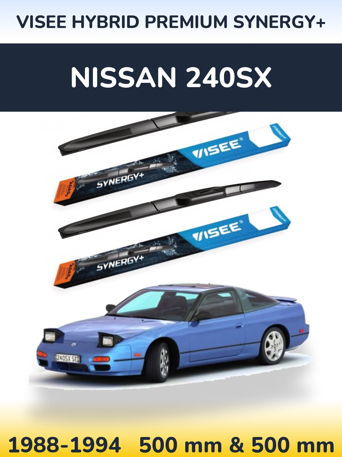 Sada předních stěračů VISEE HYBRID PREMIUM SYNERGY+ 500 a 500 mm pro Nissan 240SX 1988-1994