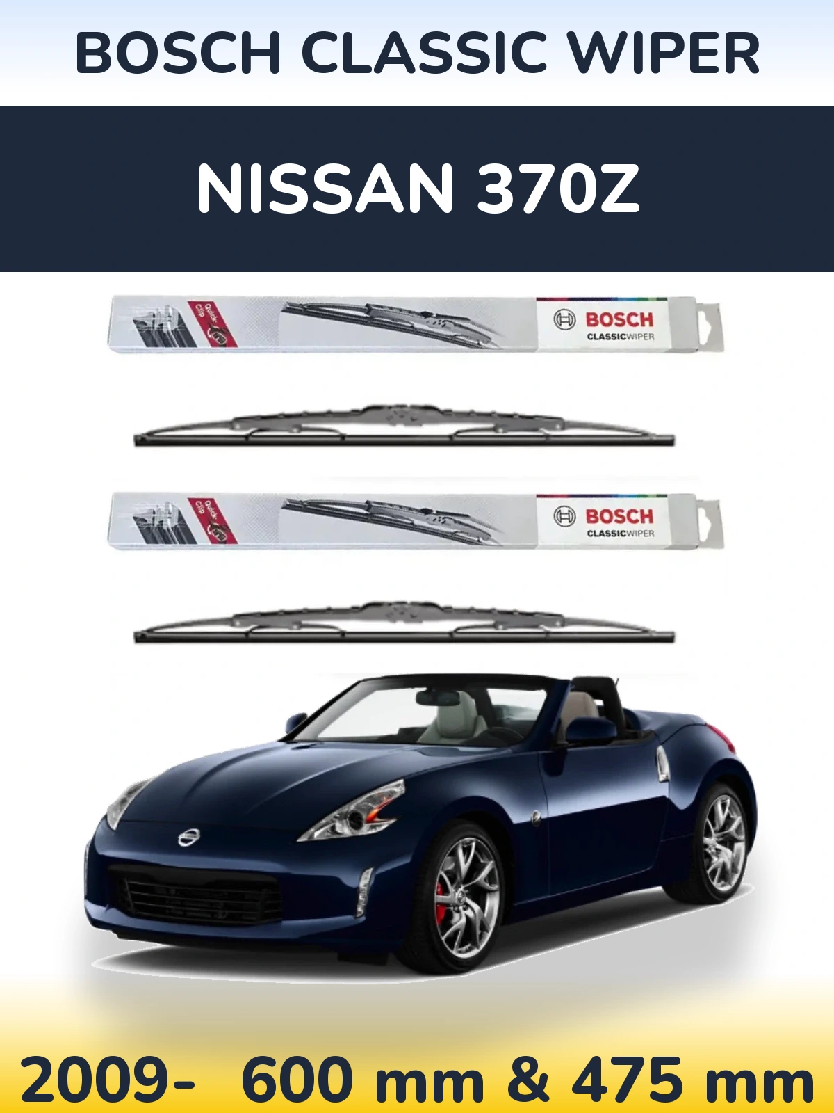 Sada předních stěračů BOSCH Classic Wiper 600 a 475 mm pro Nissan 370Z 2009-2026