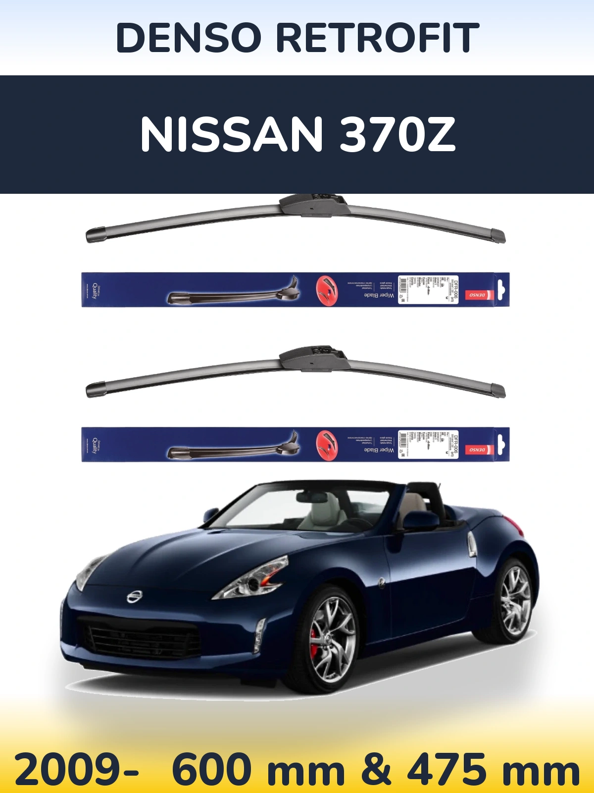 Sada předních stěračů Denso Retrofit 600 a 475 mm pro Nissan 370Z 2009-2026