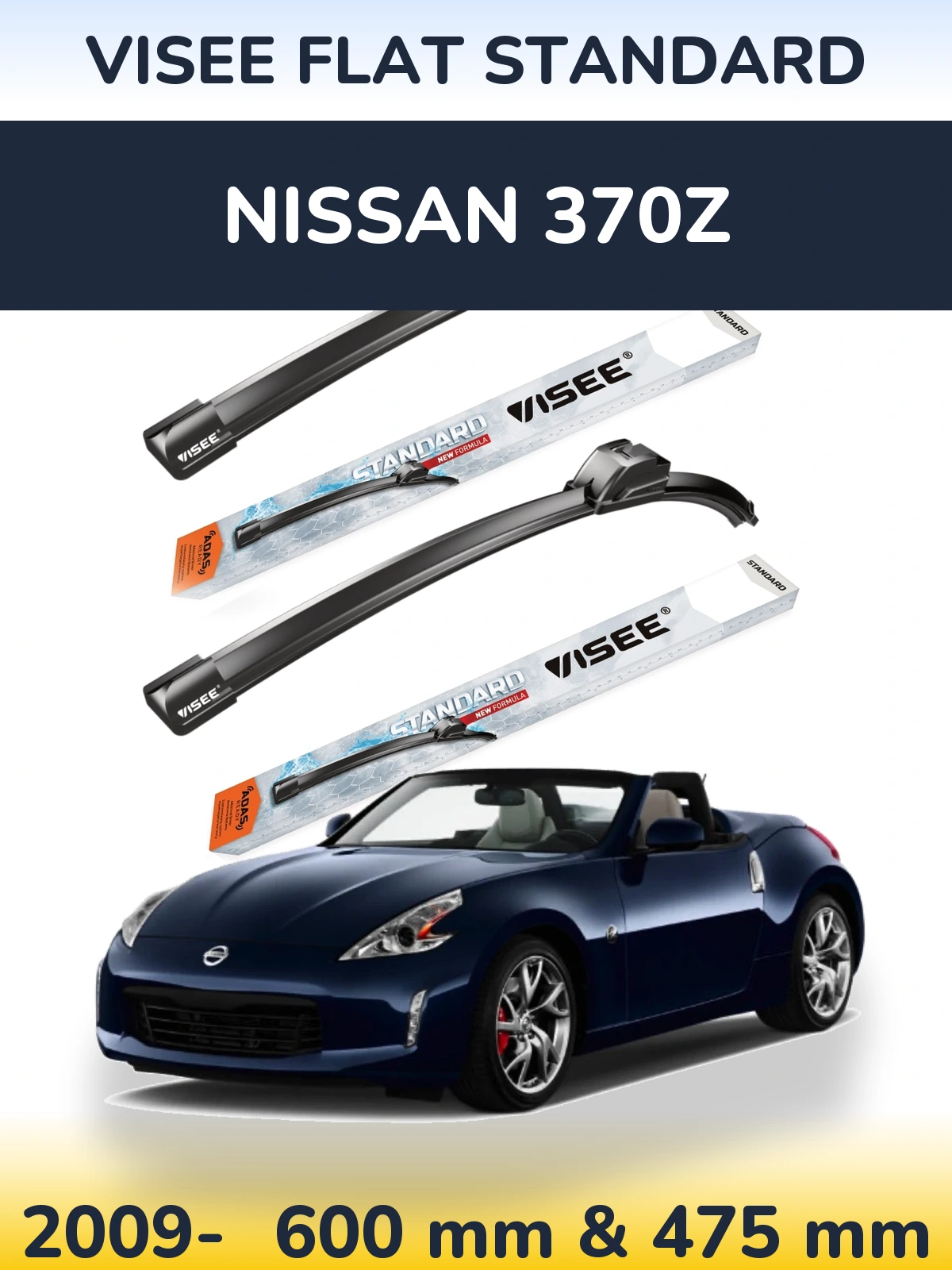 Sada předních stěračů VISEE FLAT STANDARD 600 a 475 mm pro Nissan 370Z 2009-2026