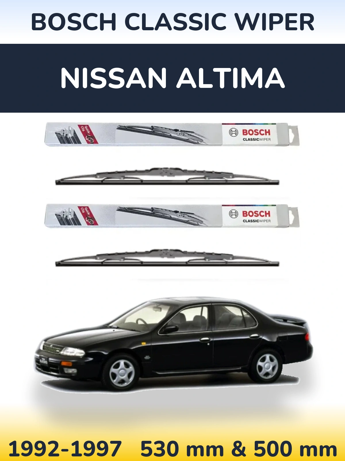 Sada předních stěračů BOSCH Classic Wiper 530 a 500 mm pro Nissan Altima 1992-1997