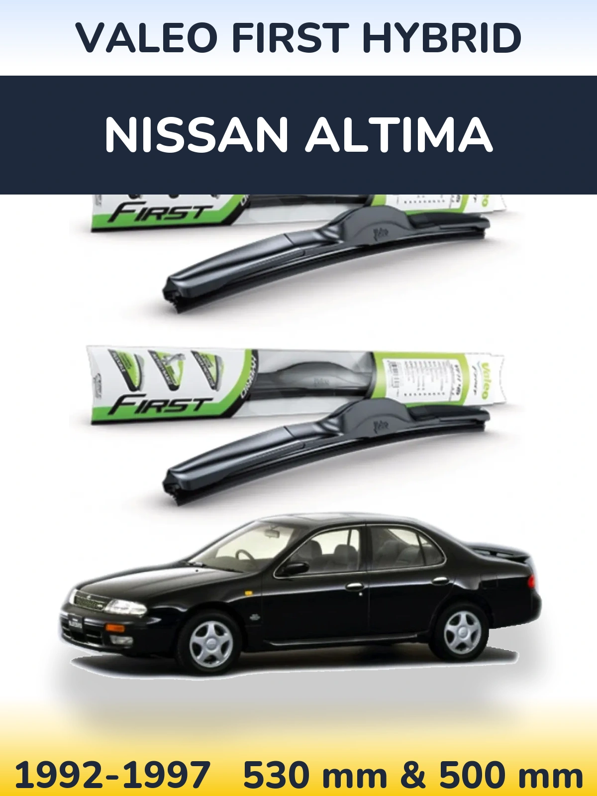 Sada předních stěračů Valeo First Hybrid 530 a 500 mm pro Nissan Altima 1992-1997