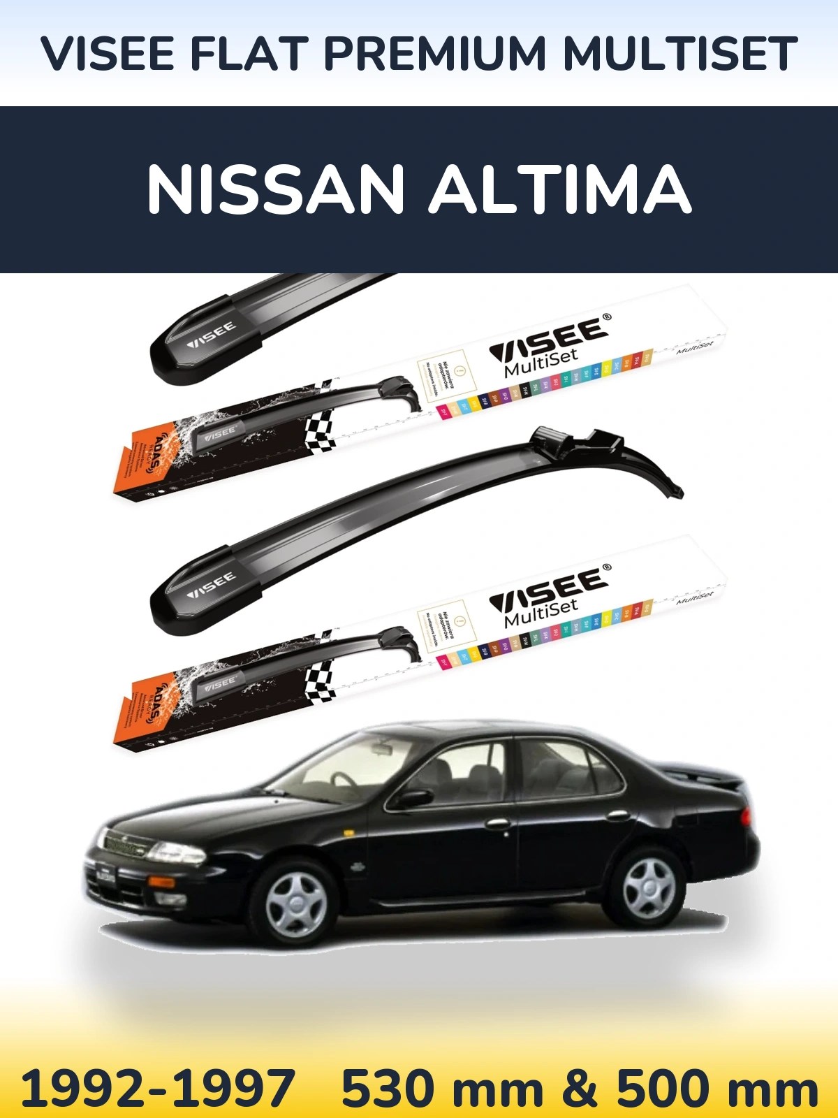 Sada předních stěračů VISEE FLAT PREMIUM MultiSet 530 a 500 mm pro Nissan Altima 1992-1997