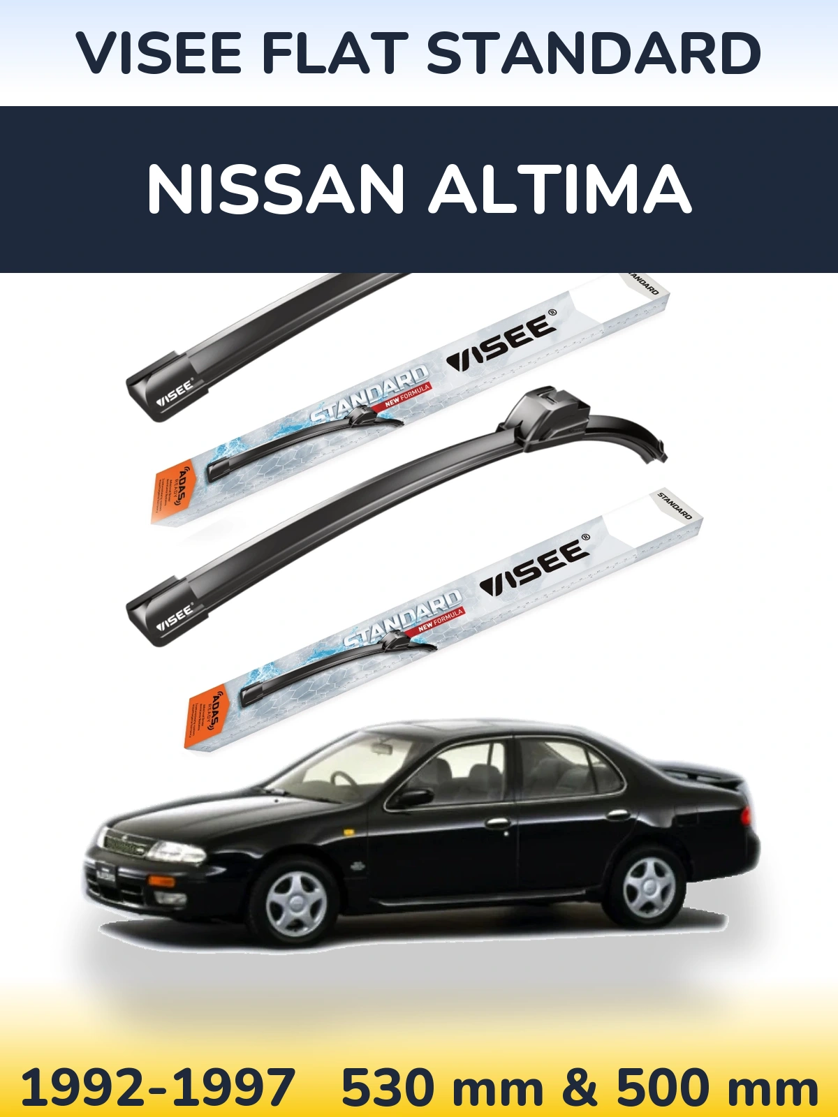 Sada předních stěračů VISEE FLAT STANDARD 530 a 500 mm pro Nissan Altima 1992-1997