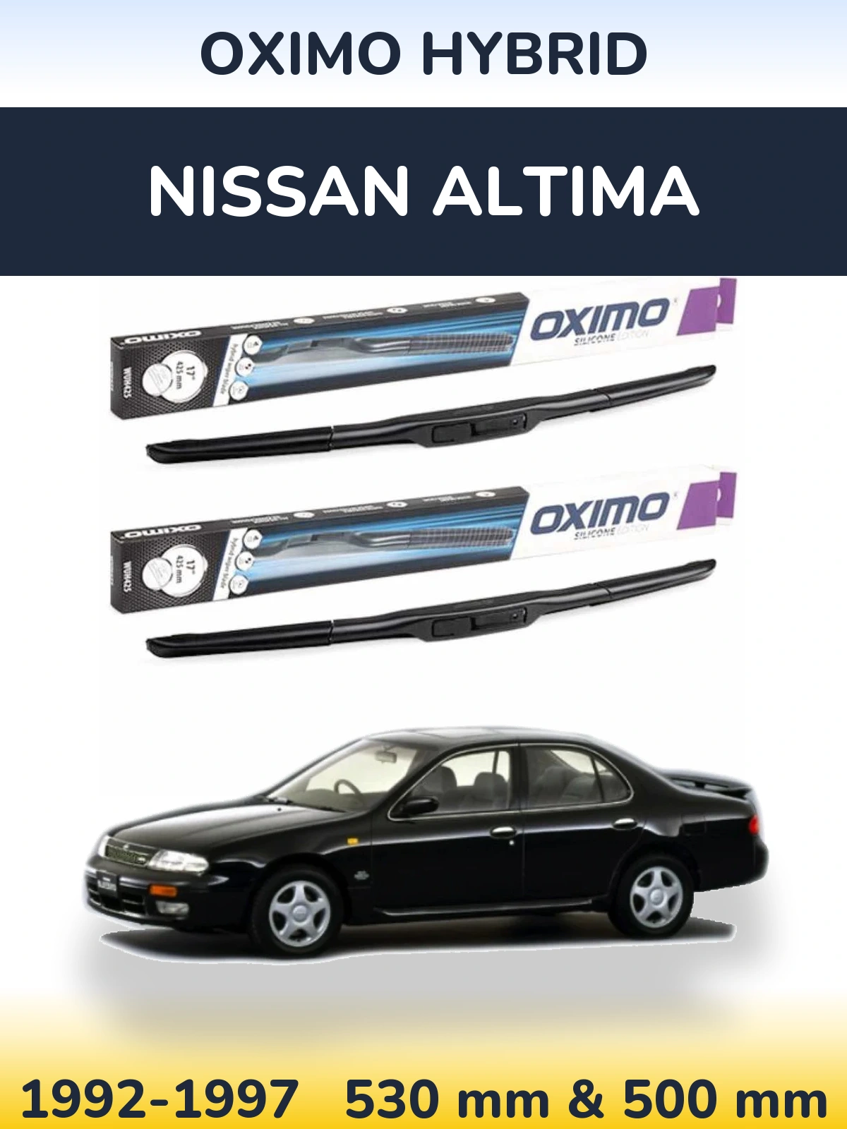 Sada předních stěračů Oximo Hybrid 530 a 500 mm pro Nissan Altima 1992-1997