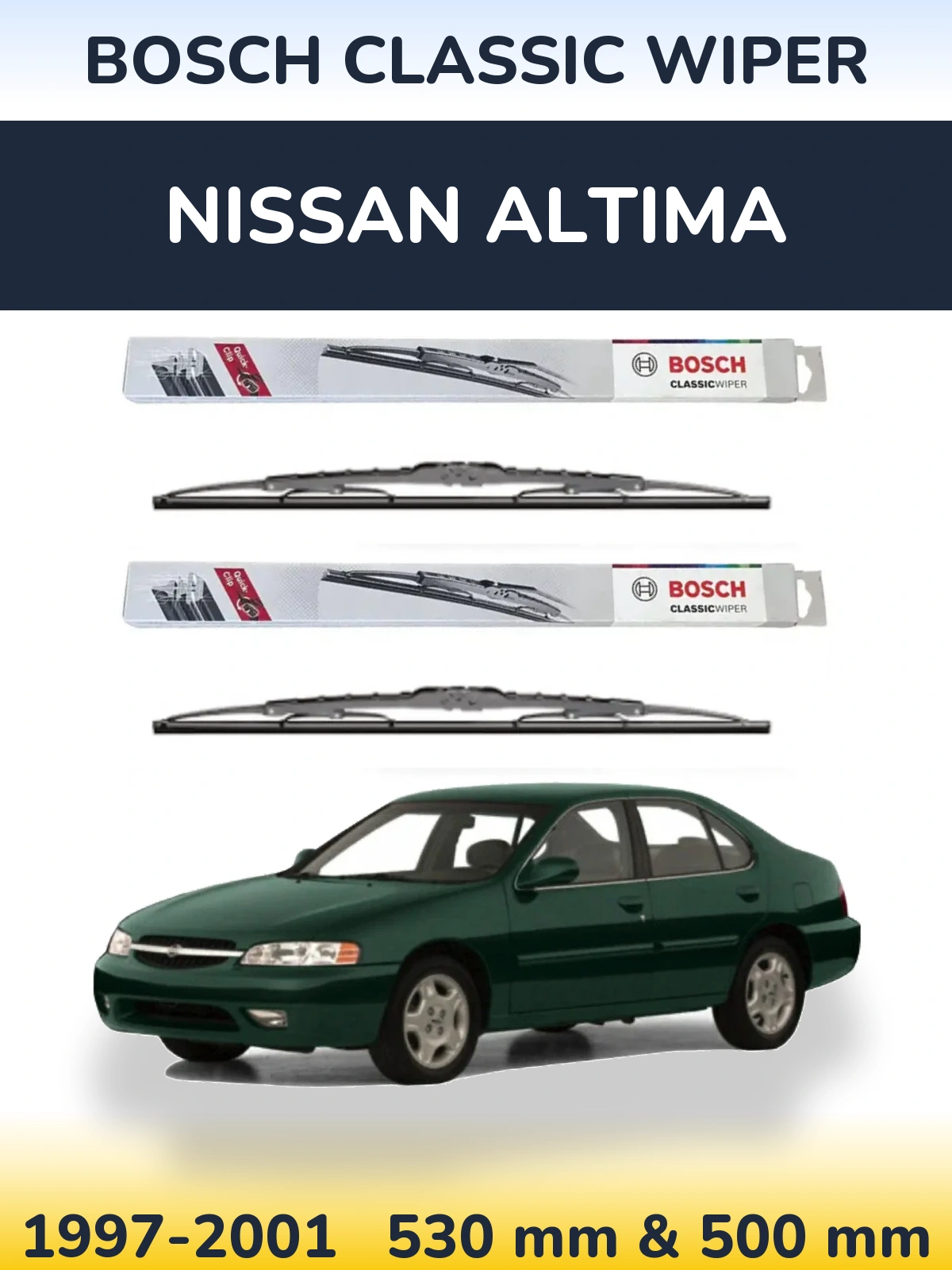 Sada předních stěračů BOSCH Classic Wiper 530 a 500 mm pro Nissan Altima 1997-2001