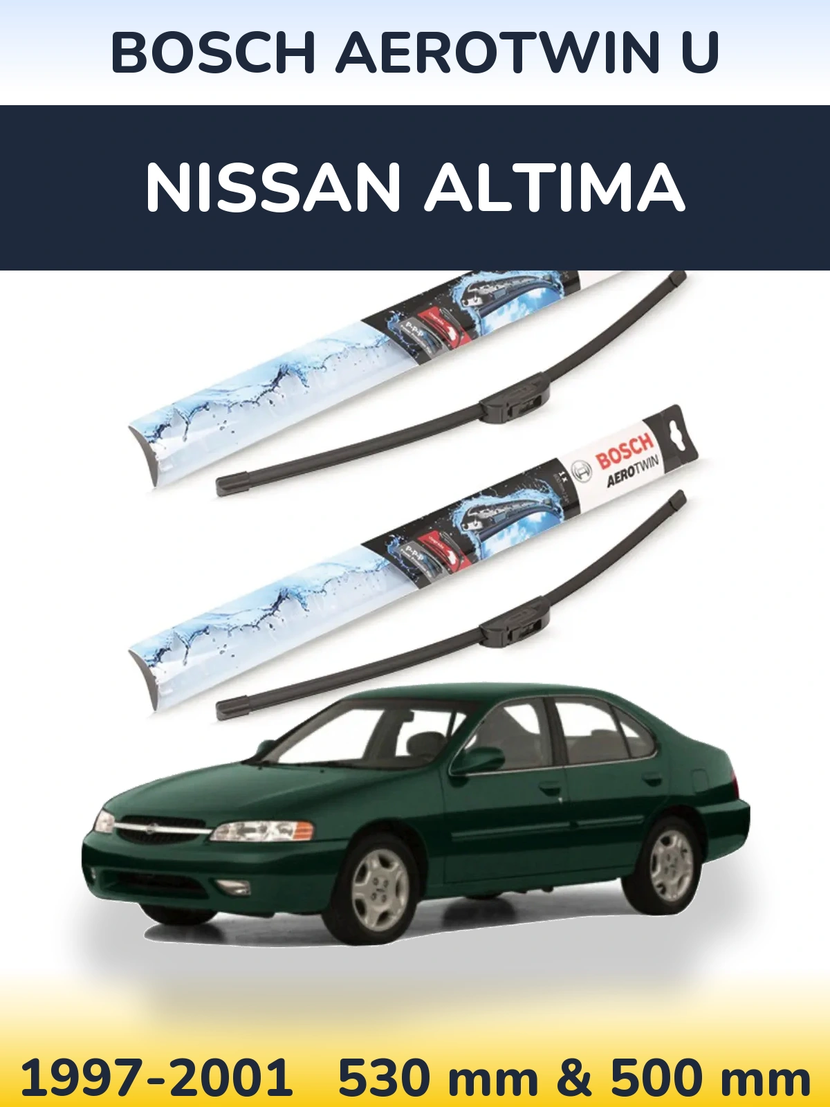 Sada předních stěračů BOSCH AeroTwin U 530 a 500 mm pro Nissan Altima 1997-2001