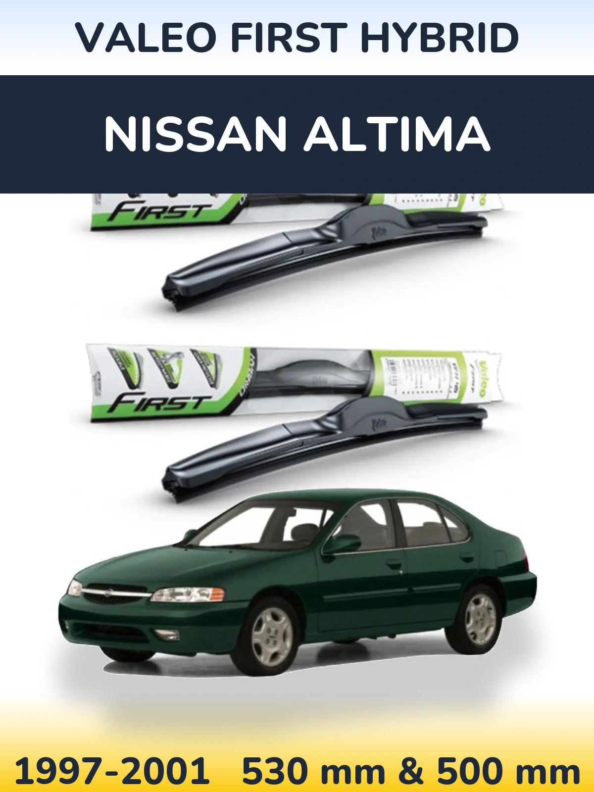 Sada předních stěračů Valeo First Hybrid 530 a 500 mm pro Nissan Altima 1997-2001