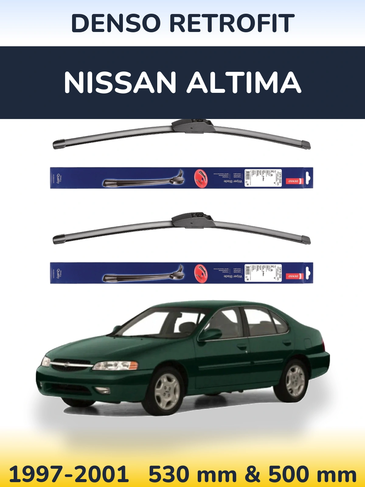 Sada předních stěračů Denso Retrofit 530 a 500 mm pro Nissan Altima 1997-2001