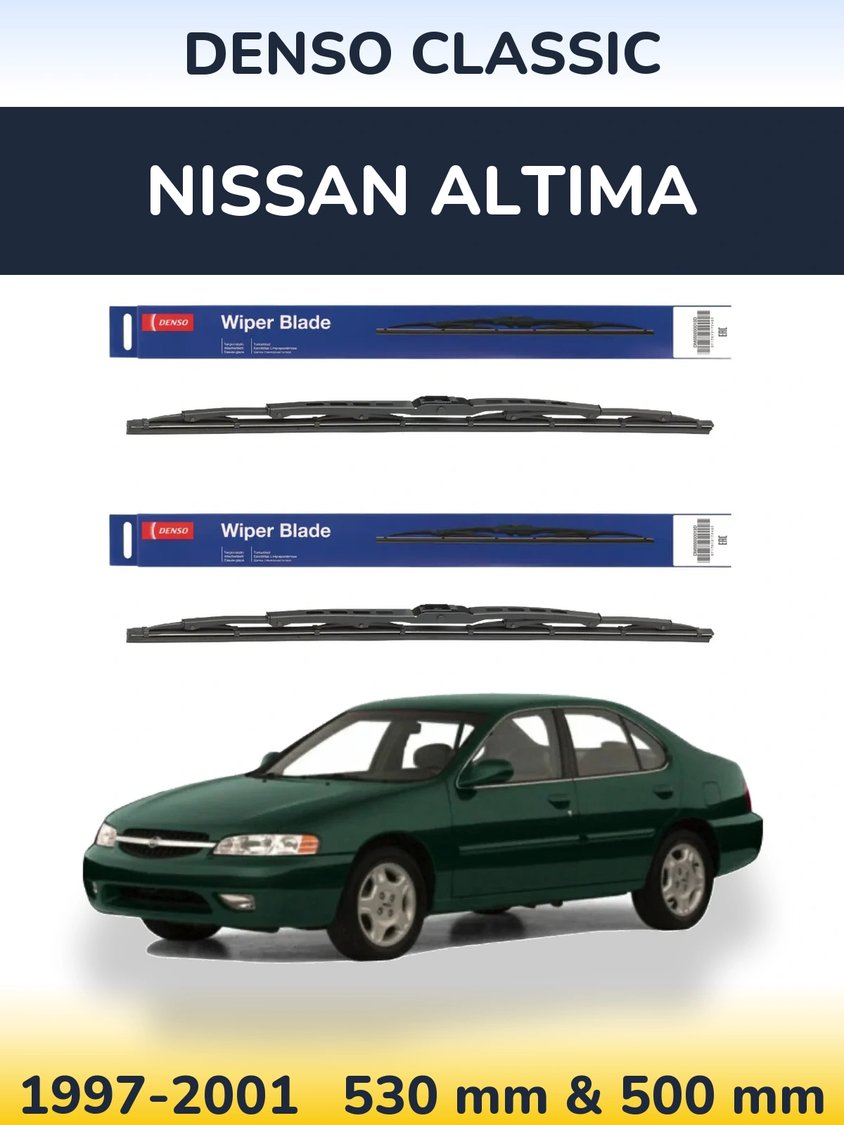 Sada předních stěračů Denso Classic 530 a 500 mm pro Nissan Altima 1997-2001