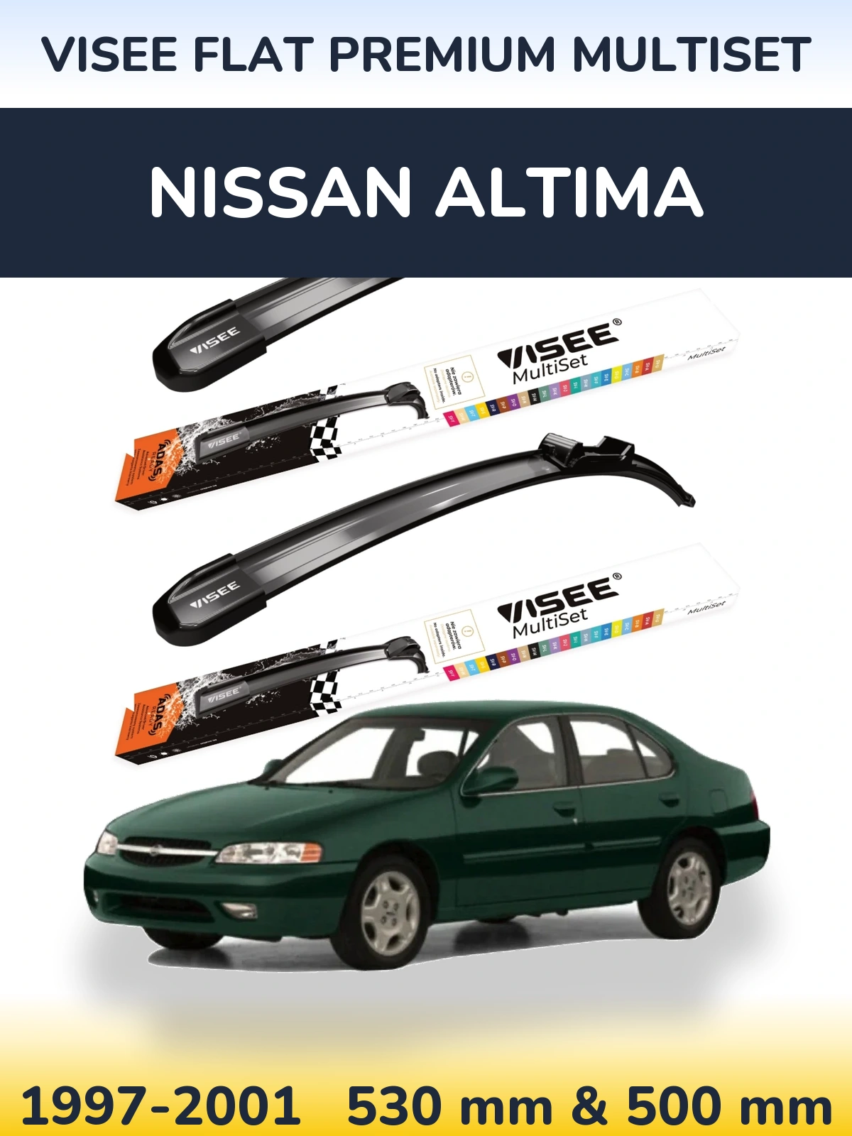 Sada předních stěračů VISEE FLAT PREMIUM MultiSet 530 a 500 mm pro Nissan Altima 1997-2001
