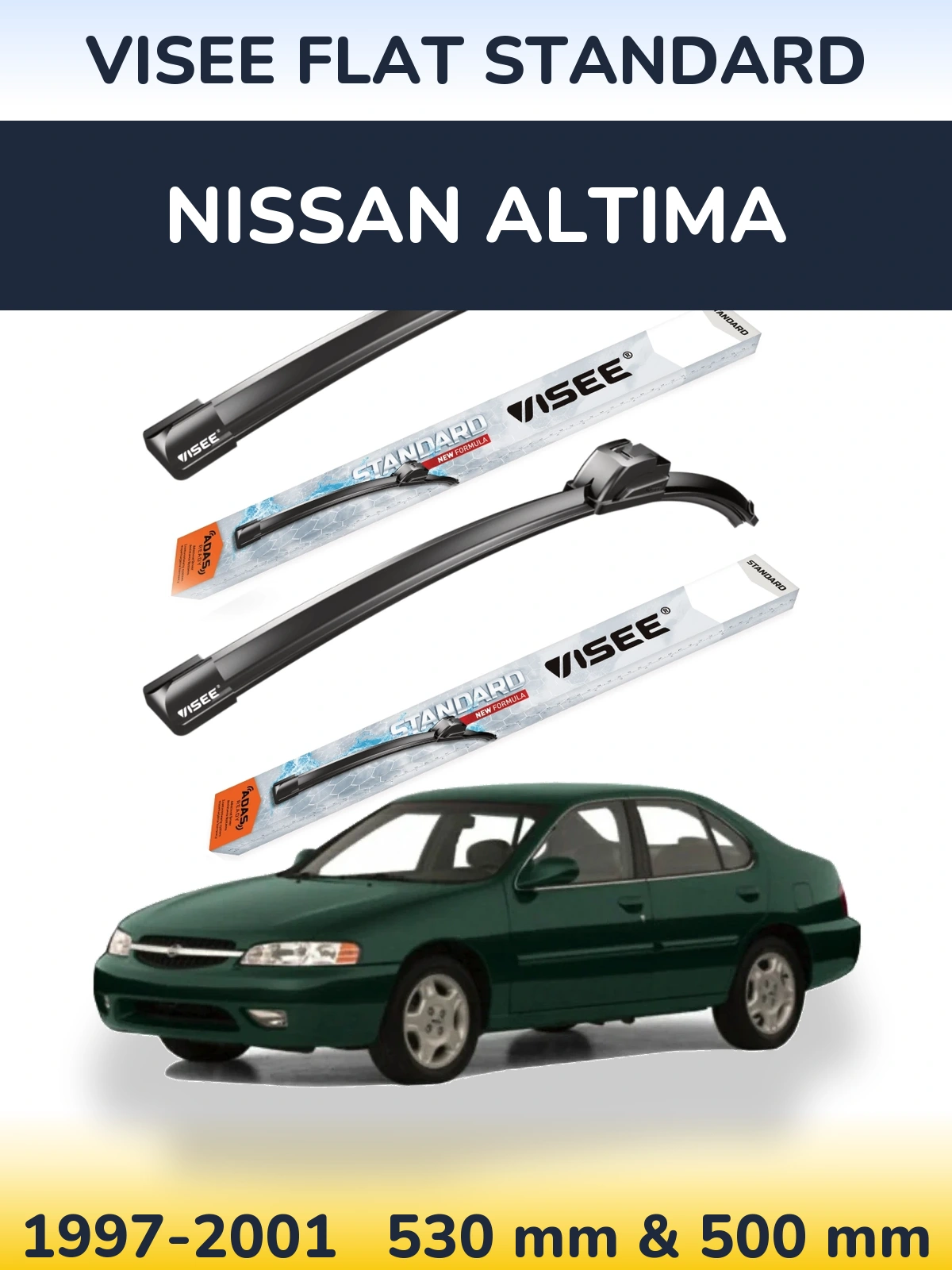 Sada předních stěračů VISEE FLAT STANDARD 530 a 500 mm pro Nissan Altima 1997-2001