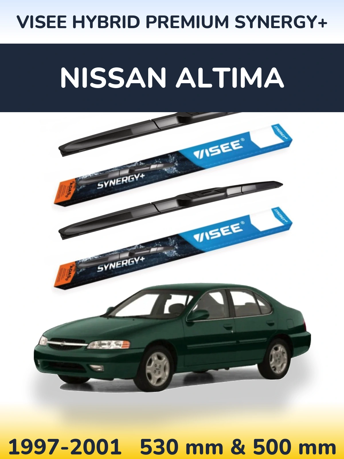 Sada předních stěračů VISEE HYBRID PREMIUM SYNERGY+ 530 a 500 mm pro Nissan Altima 1997-2001