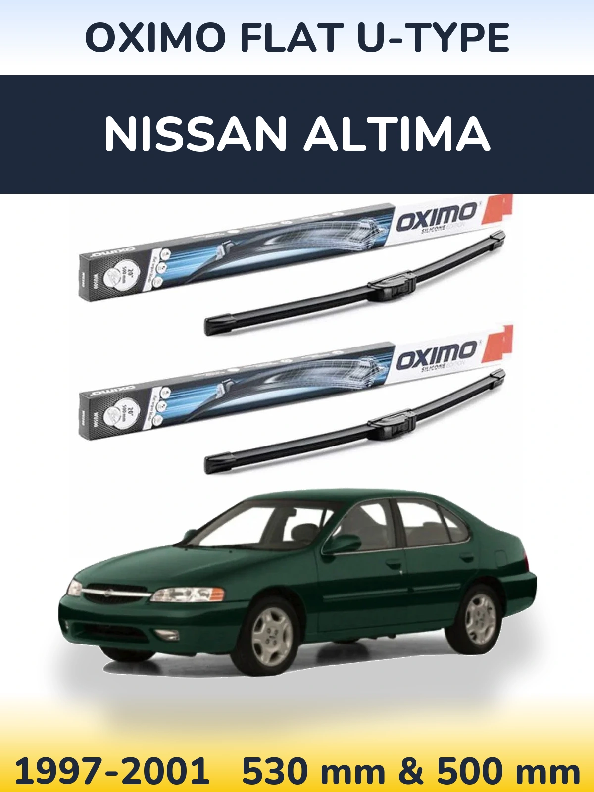 Sada předních stěračů Oximo Flat U-type 530 a 500 mm pro Nissan Altima 1997-2001