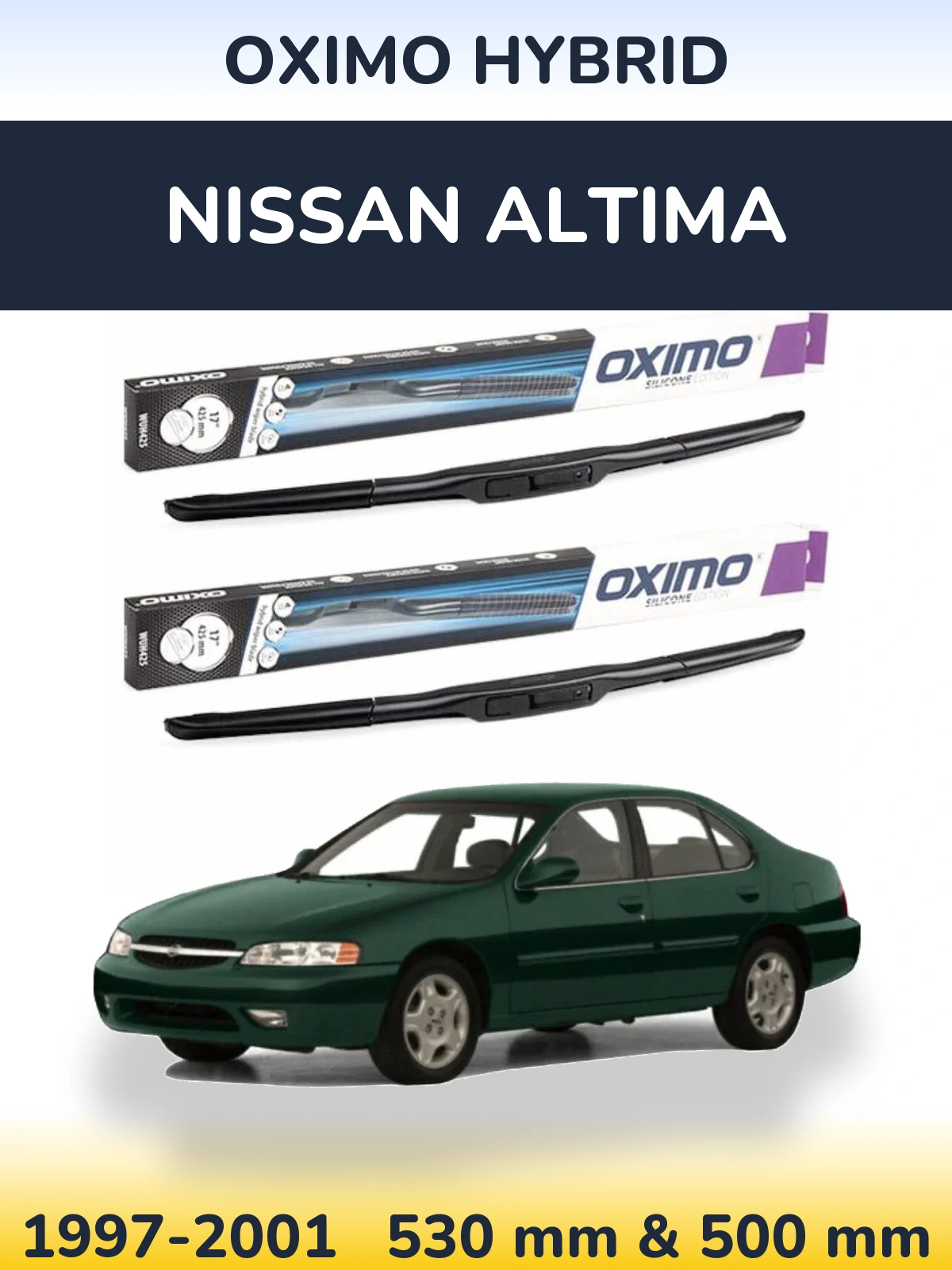 Sada předních stěračů Oximo Hybrid 530 a 500 mm pro Nissan Altima 1997-2001