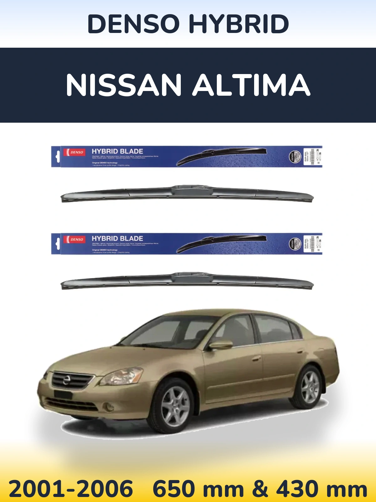 Sada předních stěračů Denso Hybrid 650 a 430 mm pro Nissan Altima 2001-2006
