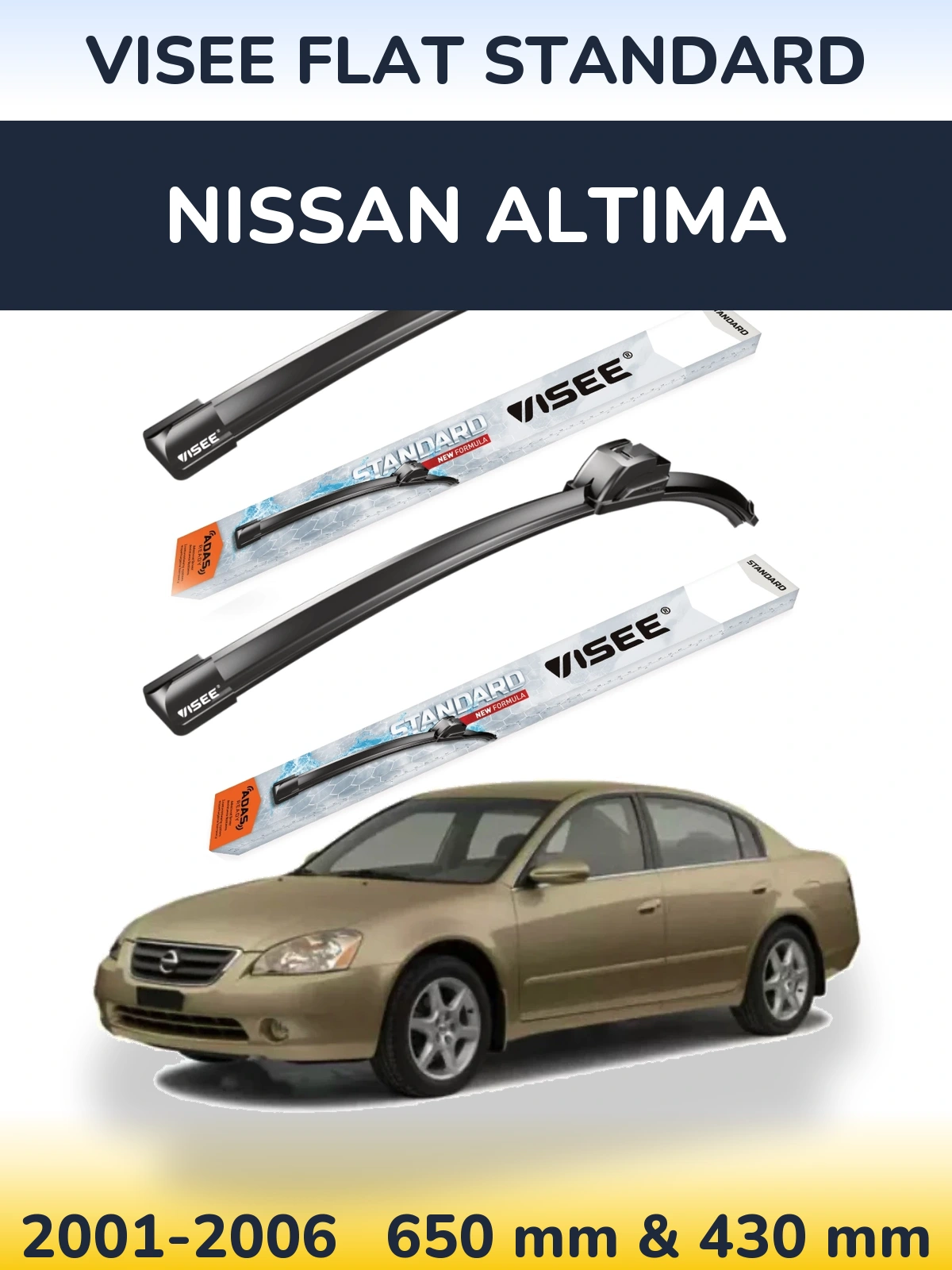 Sada předních stěračů VISEE FLAT STANDARD 650 a 430 mm pro Nissan Altima 2001-2006