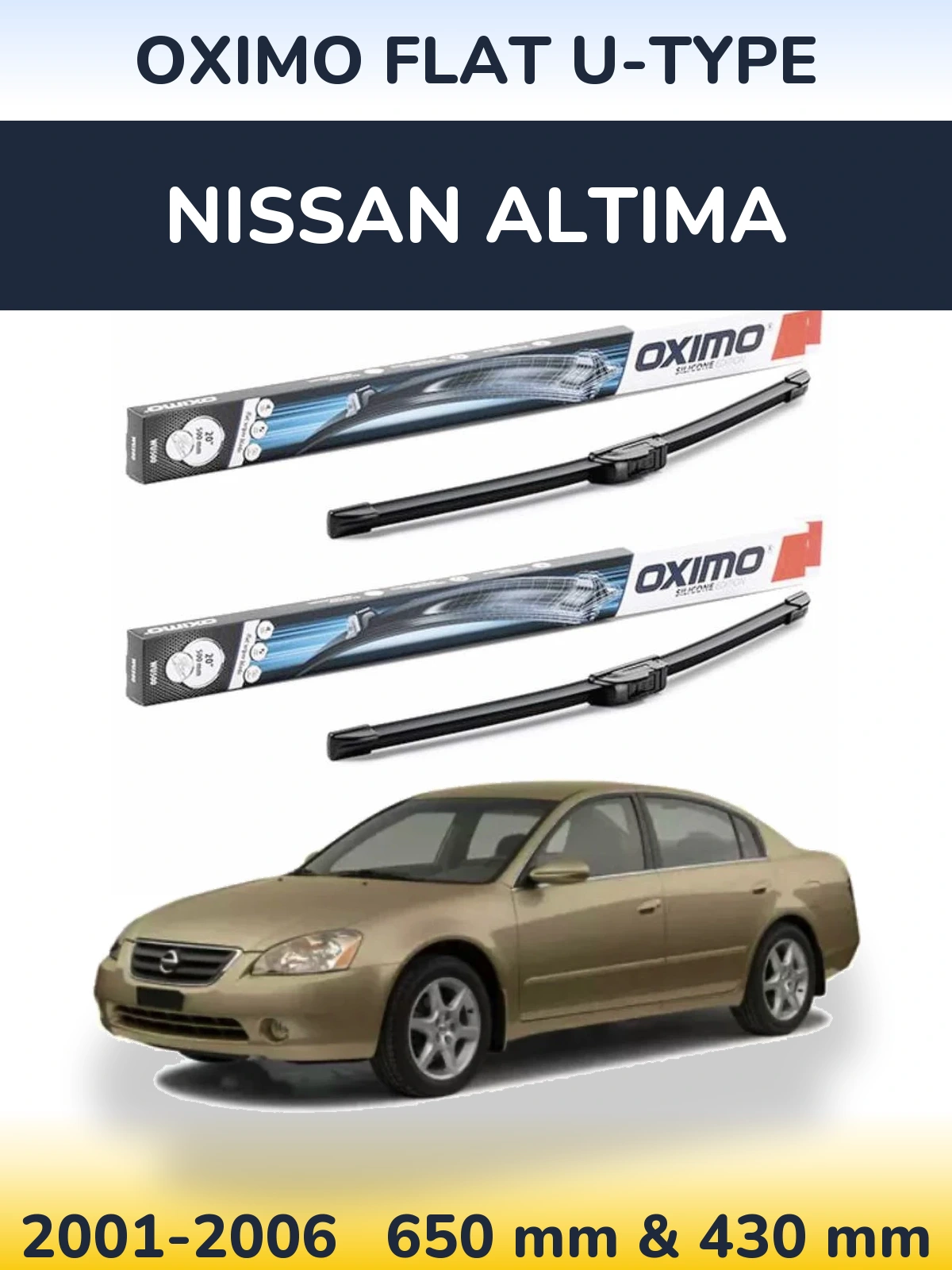 Sada předních stěračů Oximo Flat U-type 650 a 430 mm pro Nissan Altima 2001-2006