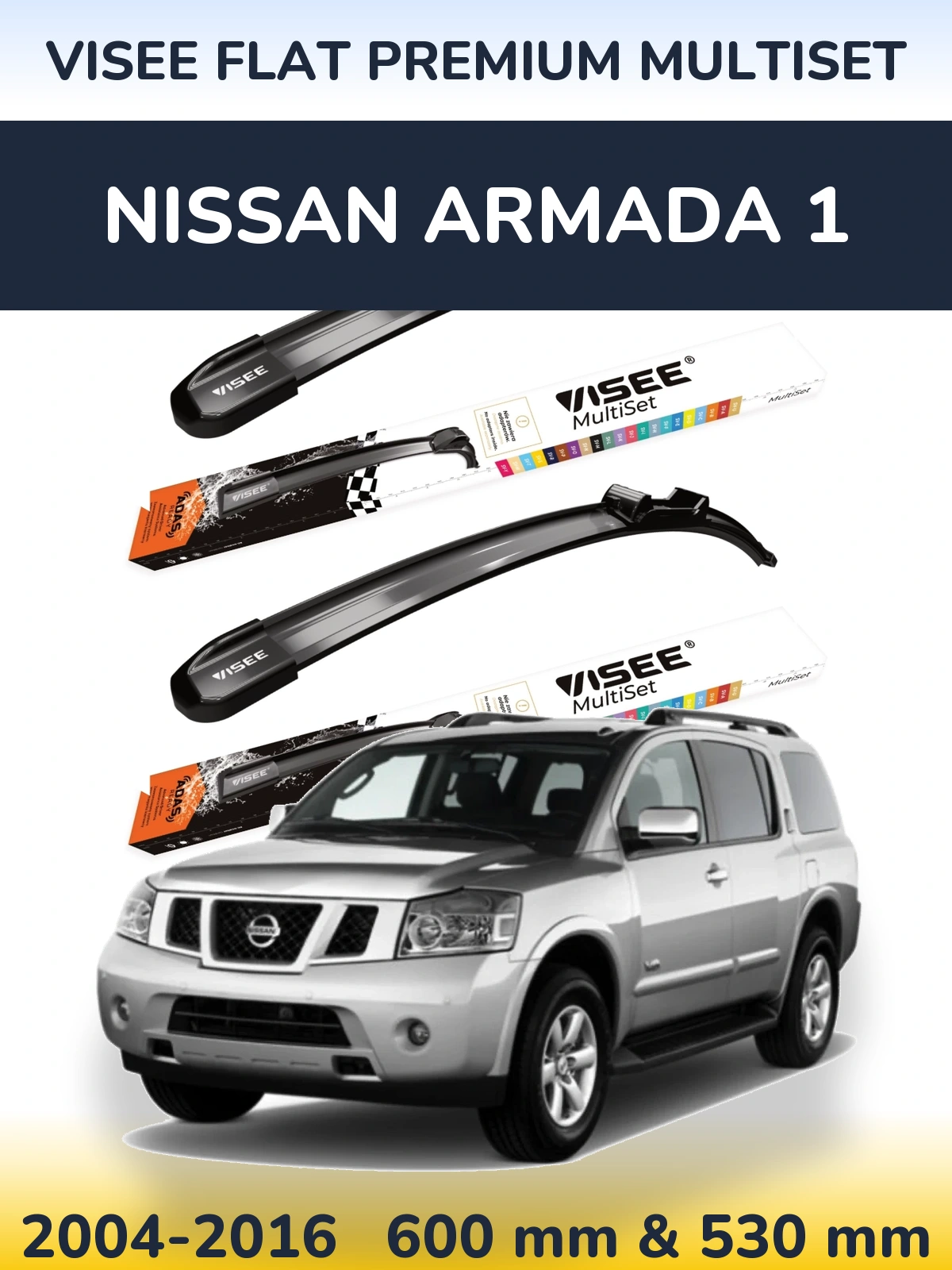 Sada předních stěračů VISEE FLAT PREMIUM MultiSet 600 a 530 mm pro Nissan Armada 1 2004-2016