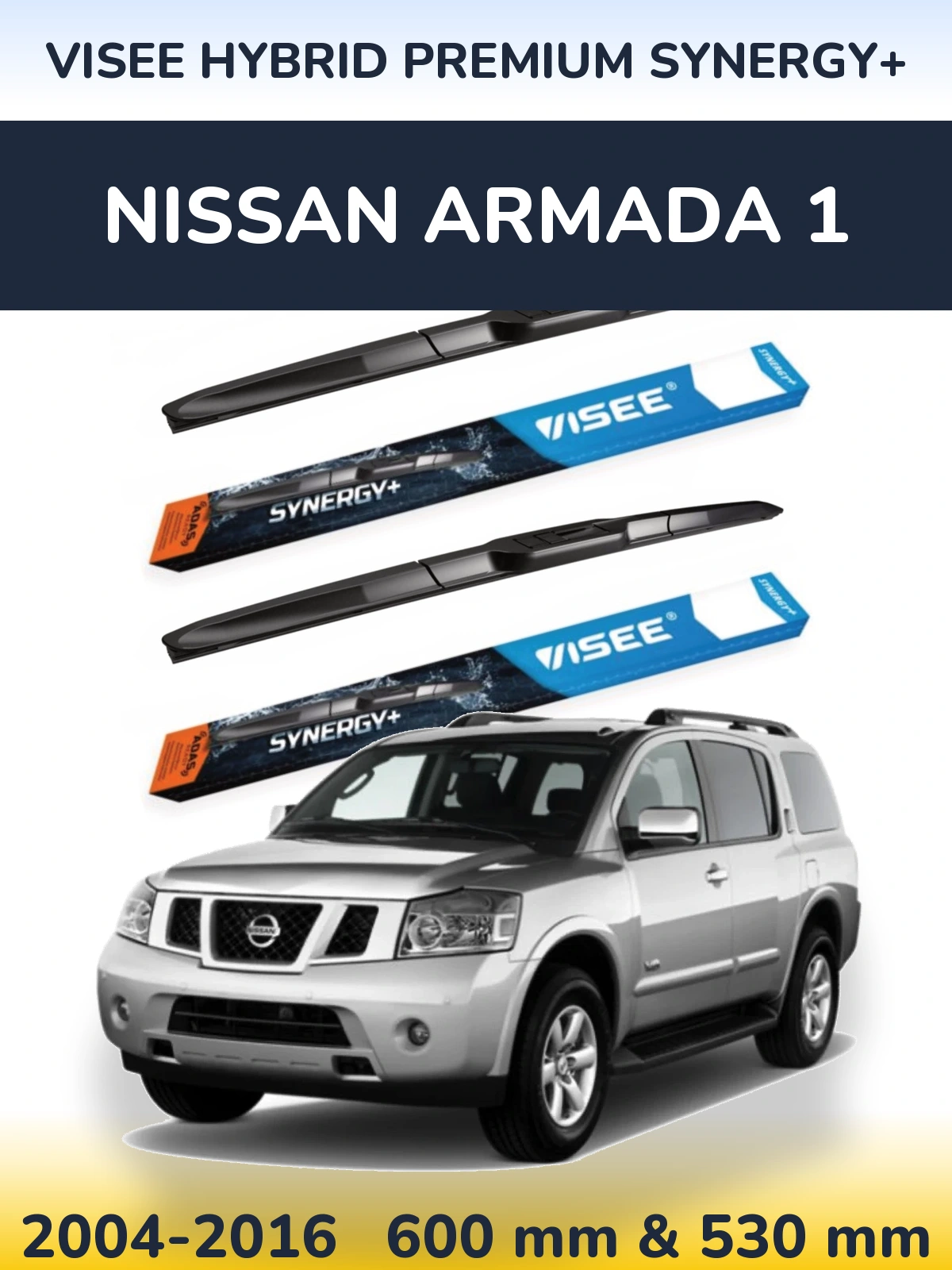 Sada předních stěračů VISEE HYBRID PREMIUM SYNERGY+ 600 a 530 mm pro Nissan Armada 1 2004-2016