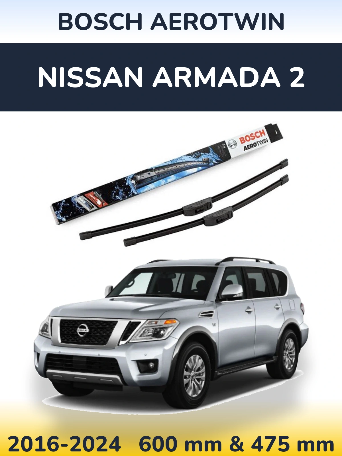Комплект передніх щіток BOSCH AeroTwin 600 & 475 мм для Nissan Armada 2 2016-2024
