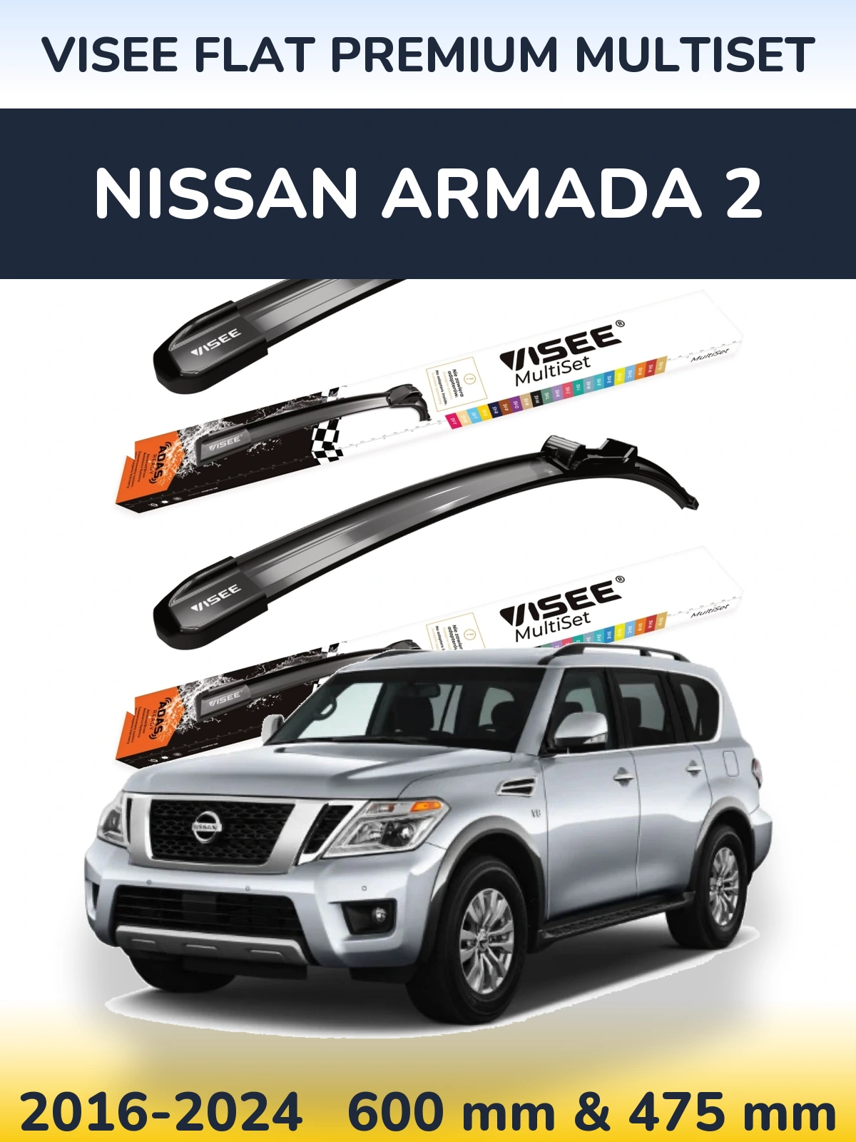 Sada předních stěračů VISEE FLAT PREMIUM MultiSet 600 a 475 mm pro Nissan Armada 2 2016-2024