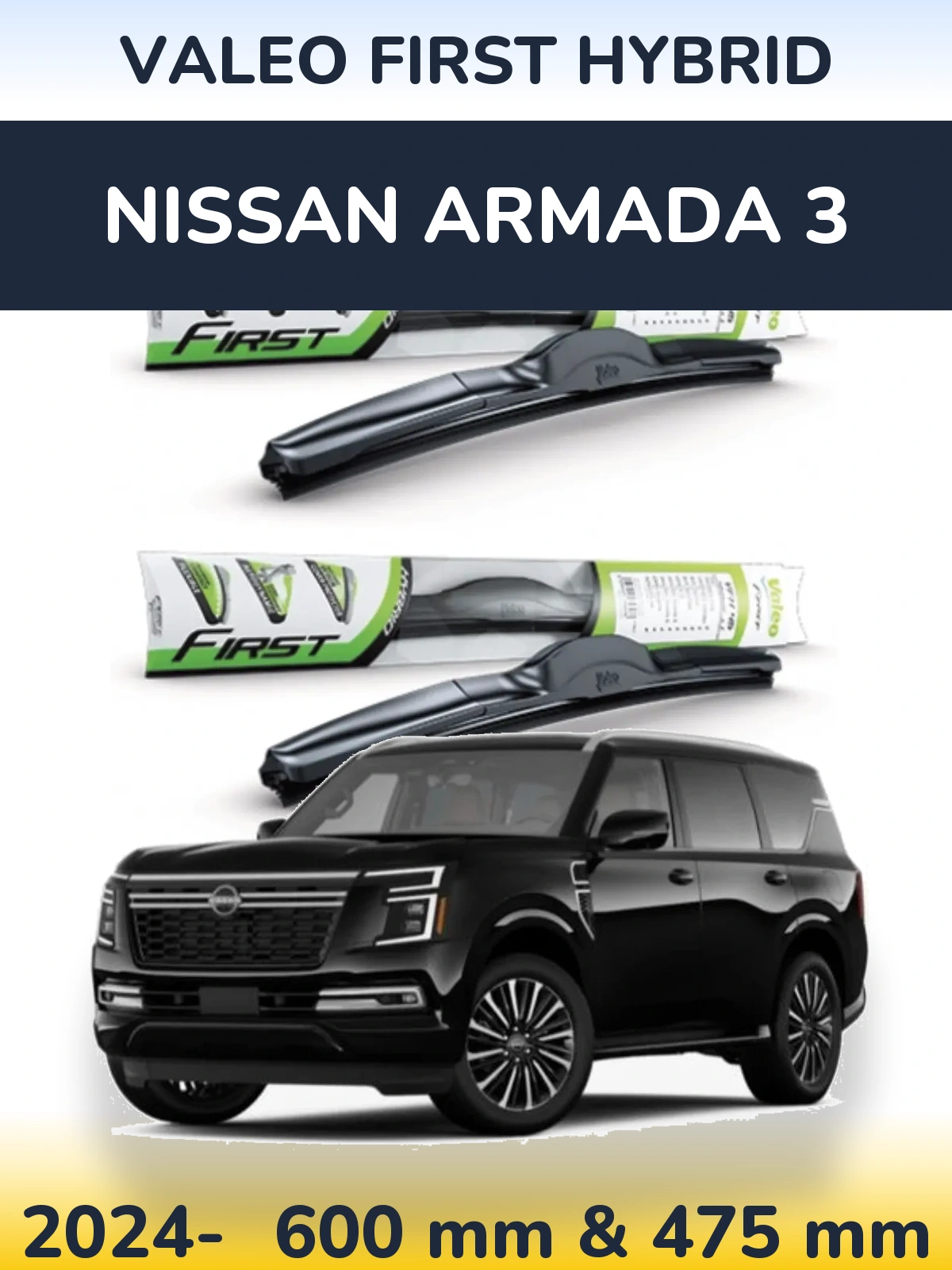 Sada předních stěračů Valeo First Hybrid 600 a 475 mm pro Nissan Armada 3 2024-2026