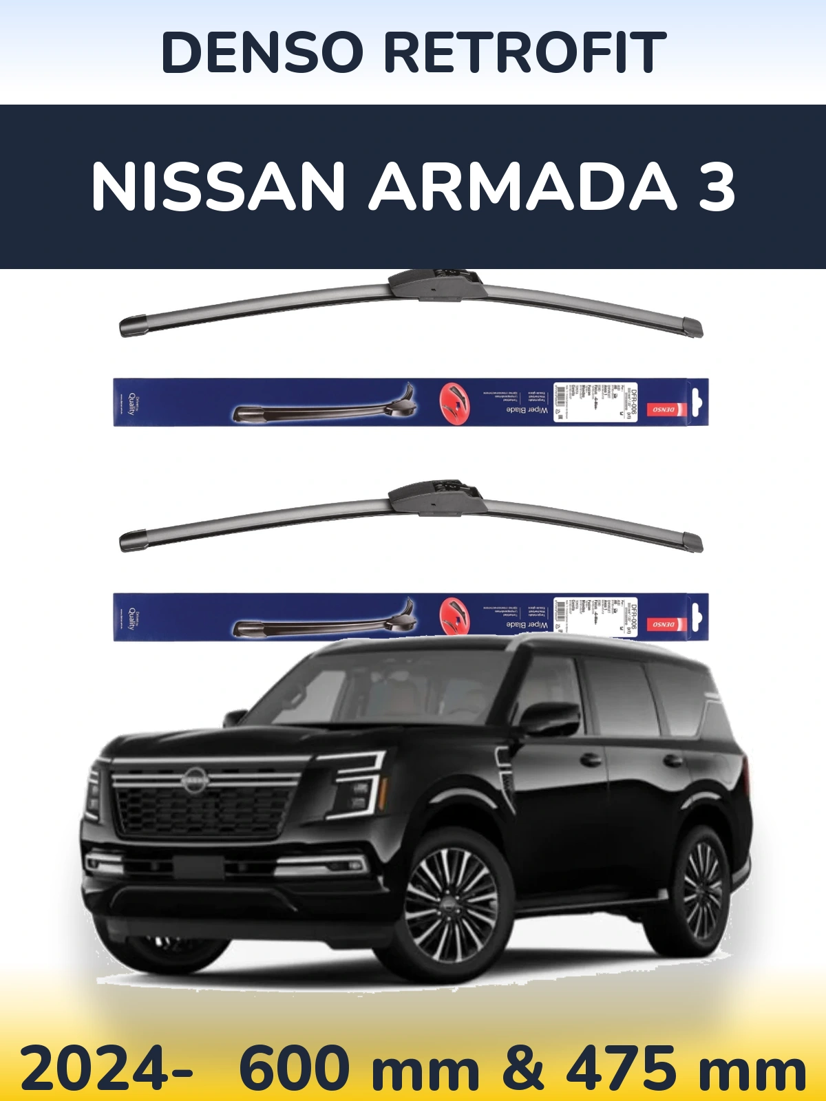 Sada předních stěračů Denso Retrofit 600 a 475 mm pro Nissan Armada 3 2024-2026