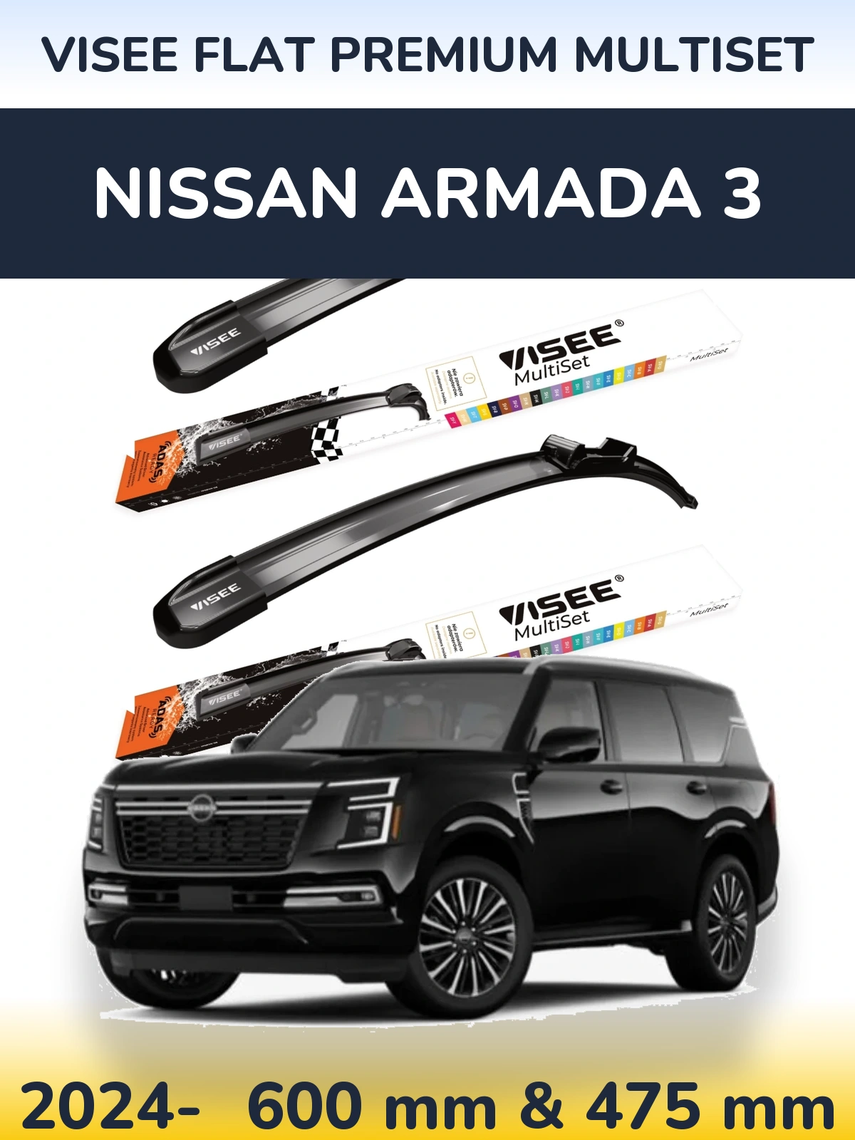 Sada předních stěračů VISEE FLAT PREMIUM MultiSet 600 a 475 mm pro Nissan Armada 3 2024-2026