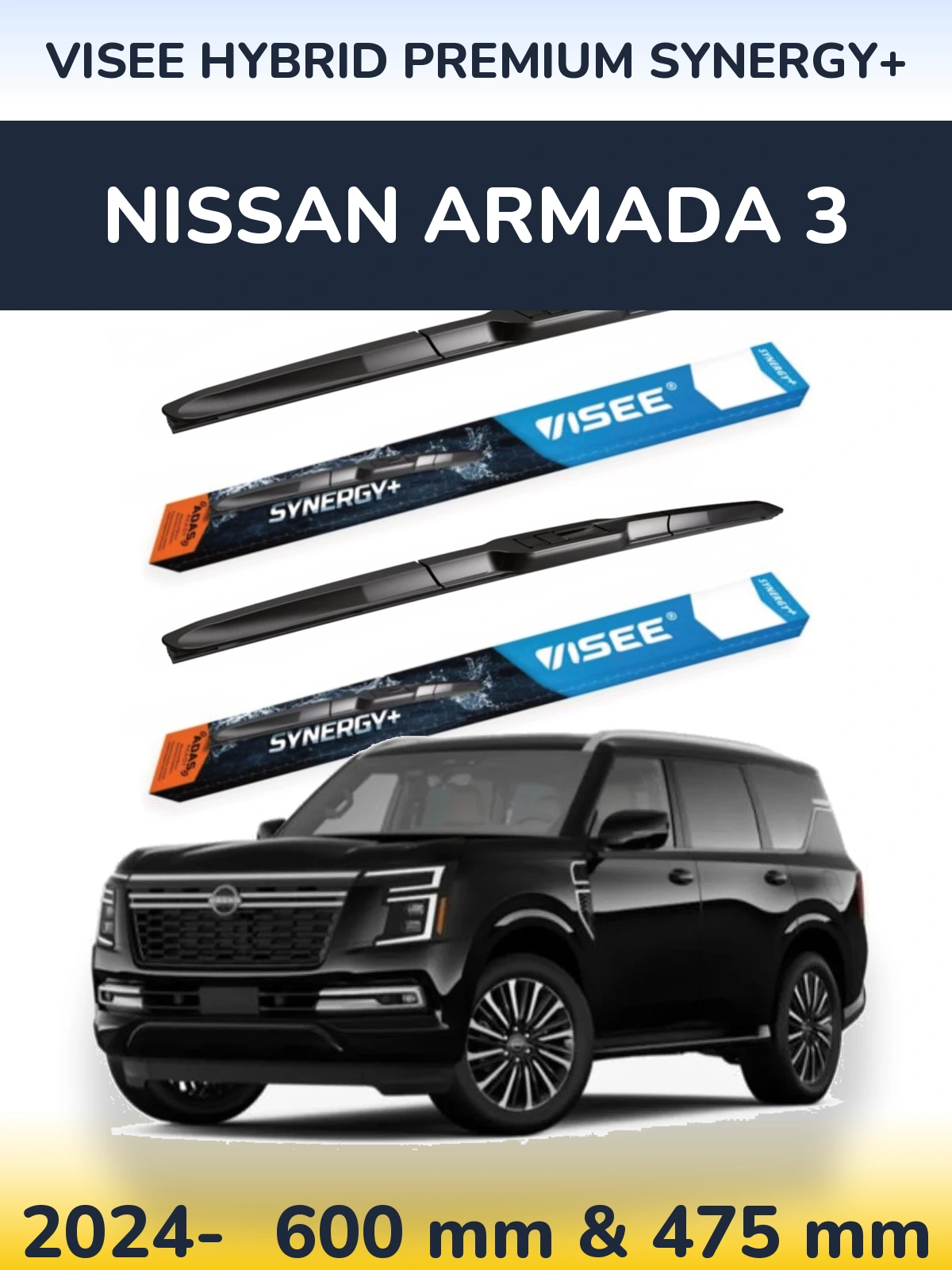 Sada předních stěračů VISEE HYBRID PREMIUM SYNERGY+ 600 a 475 mm pro Nissan Armada 3 2024-2026