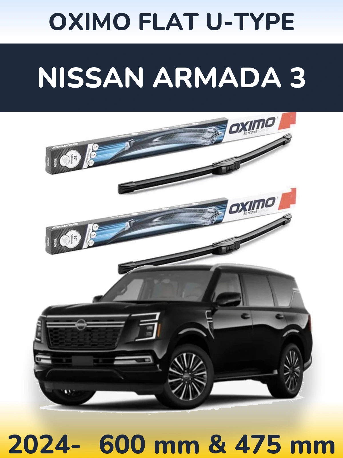 Sada předních stěračů Oximo Flat U-type 600 a 475 mm pro Nissan Armada 3 2024-2026