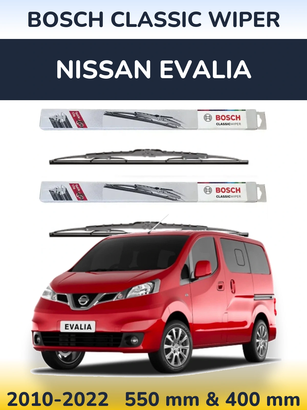 Sada předních stěračů BOSCH Classic Wiper 550 a 400 mm pro Nissan Evalia 2010-2022