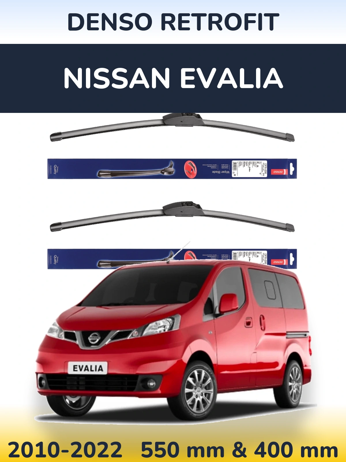 Sada předních stěračů Denso Retrofit 550 a 400 mm pro Nissan Evalia 2010-2022
