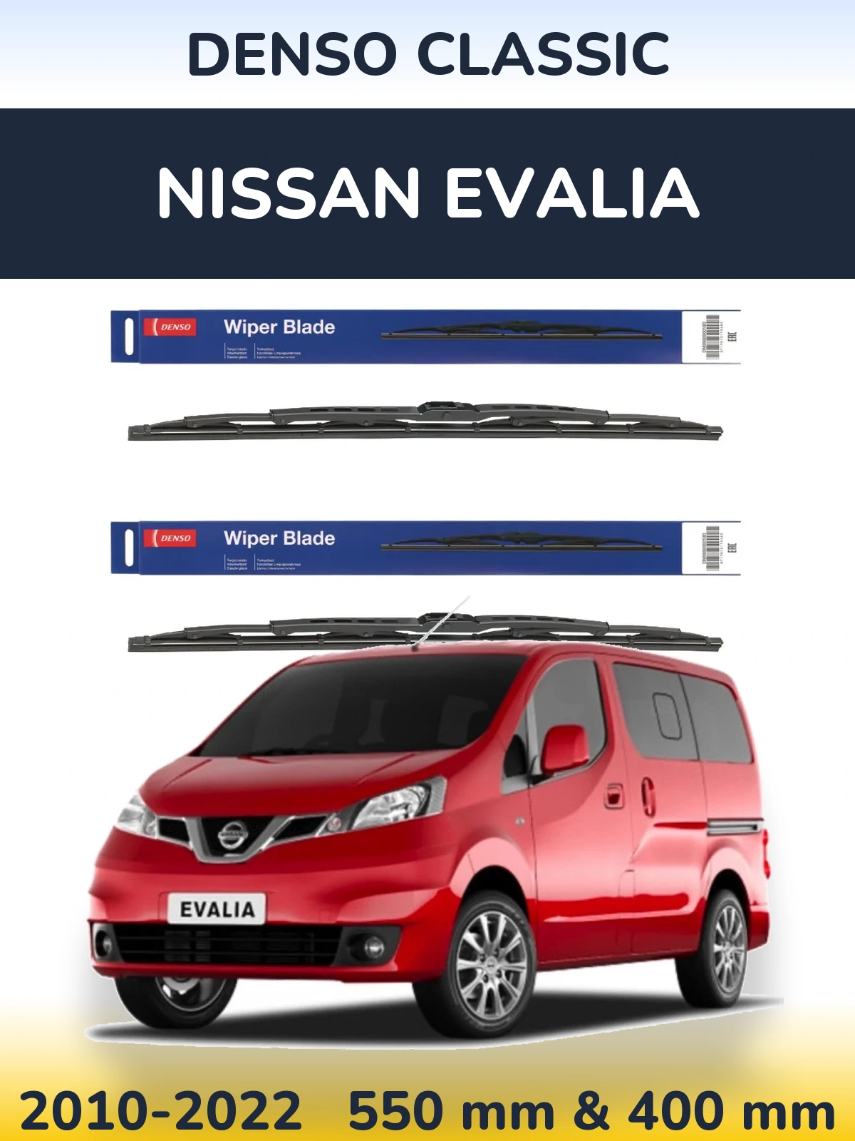 Sada předních stěračů Denso Classic 550 a 400 mm pro Nissan Evalia 2010-2022