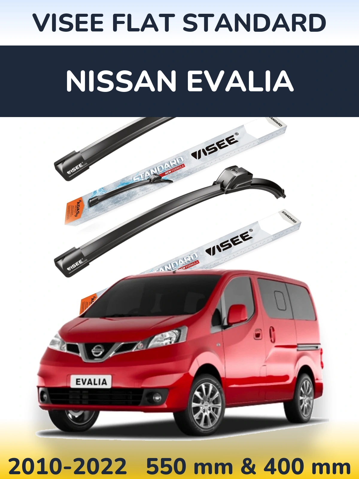 Sada předních stěračů VISEE FLAT STANDARD 550 a 400 mm pro Nissan Evalia 2010-2022