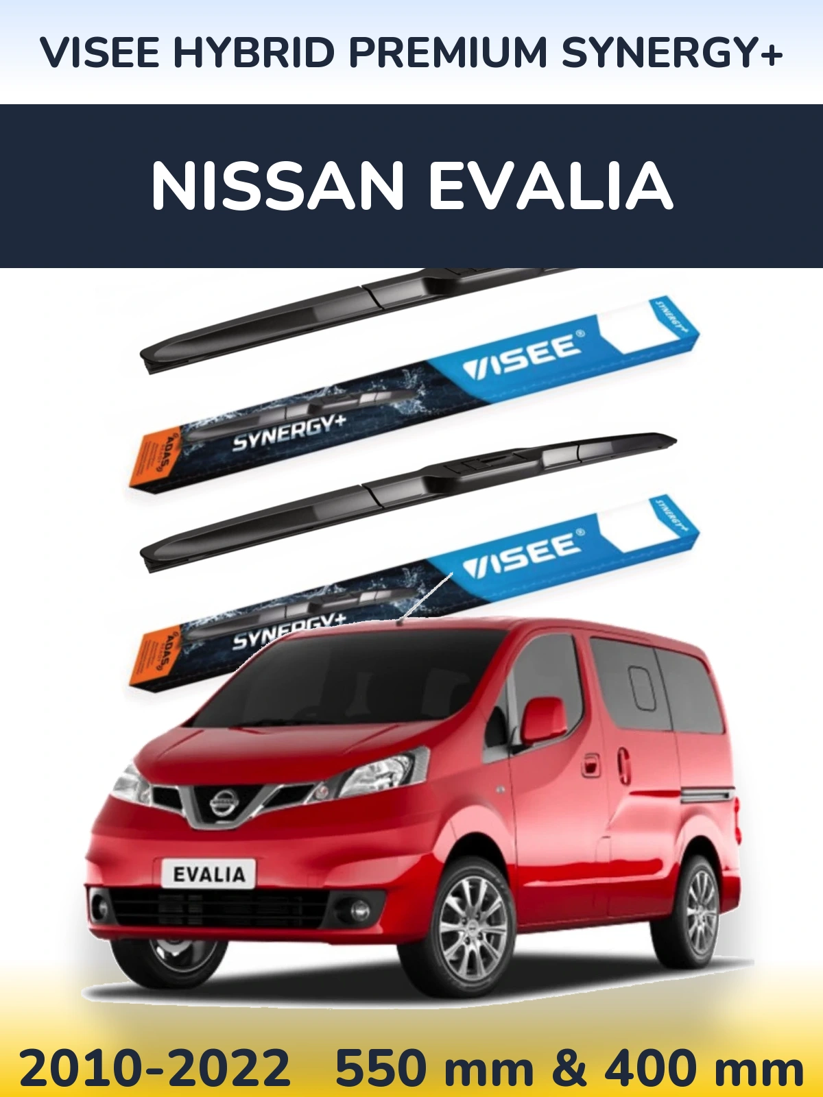 Sada předních stěračů VISEE HYBRID PREMIUM SYNERGY+ 550 a 400 mm pro Nissan Evalia 2010-2022