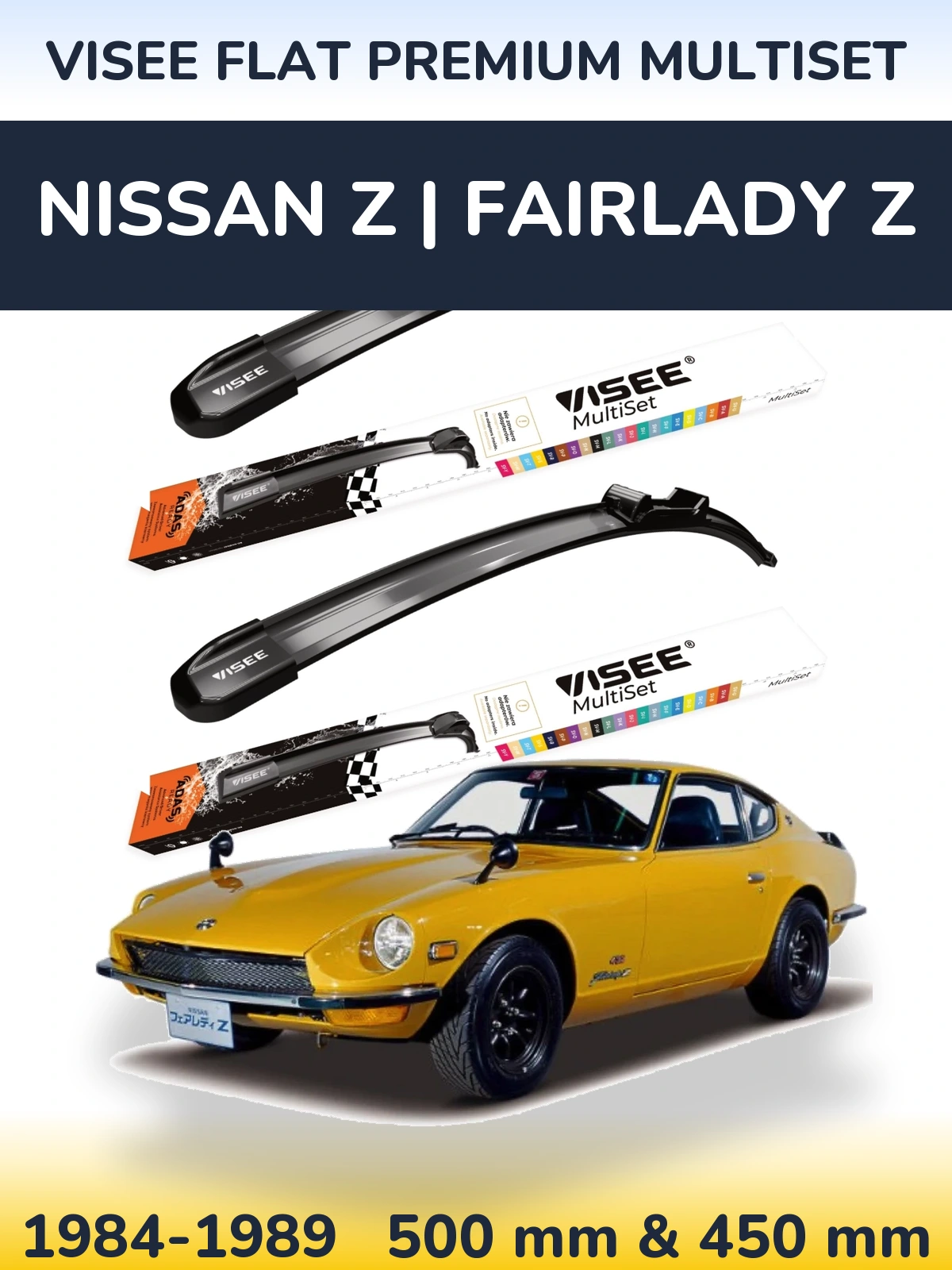 Sada předních stěračů VISEE FLAT PREMIUM MultiSet 500 a 450 mm pro Nissan Z | Fairlady Z 1984-1989