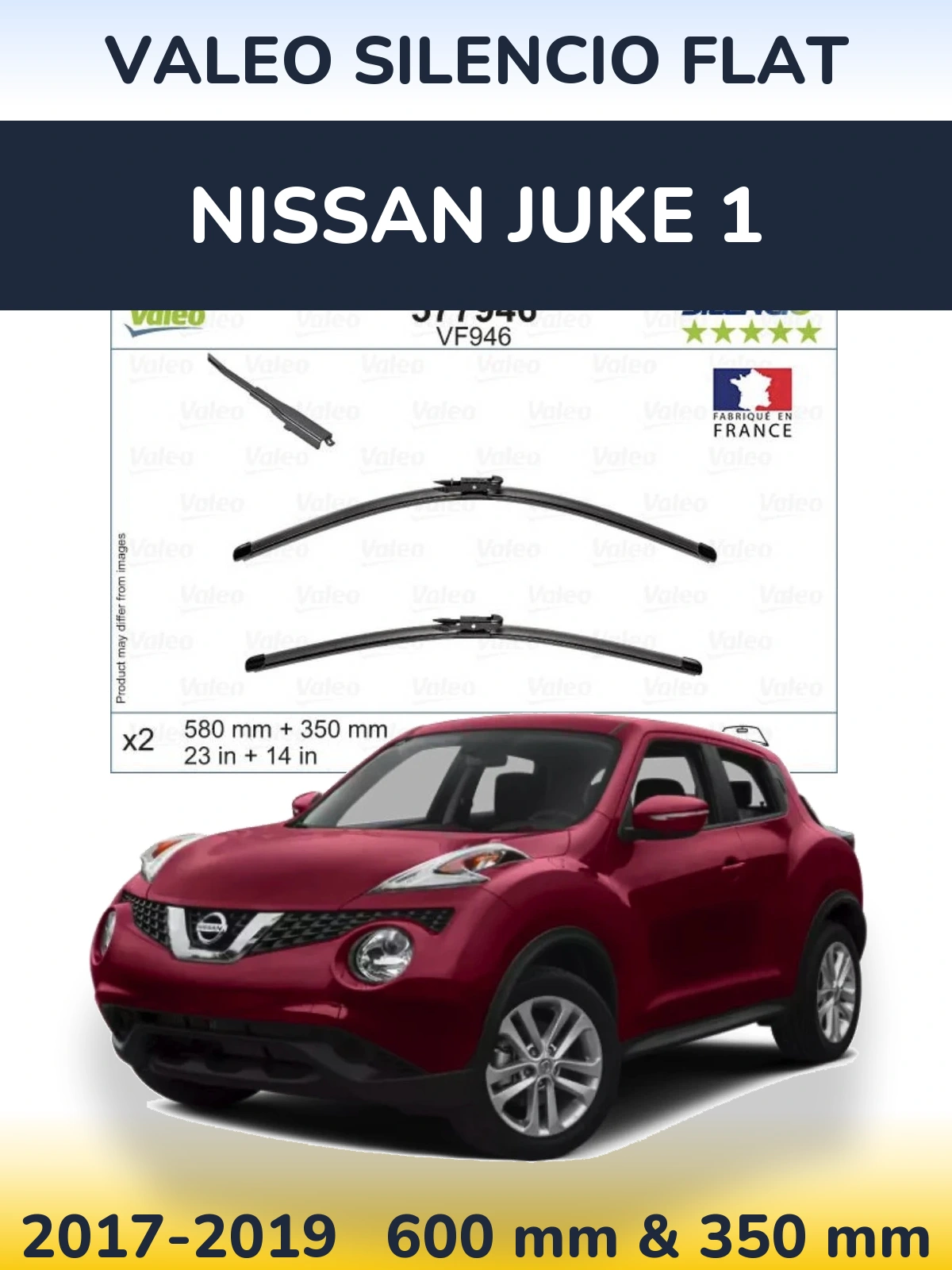 Sada předních stěračů Valeo Silencio Flat 580 a 350 mm pro Nissan Juke 1 2017-2019