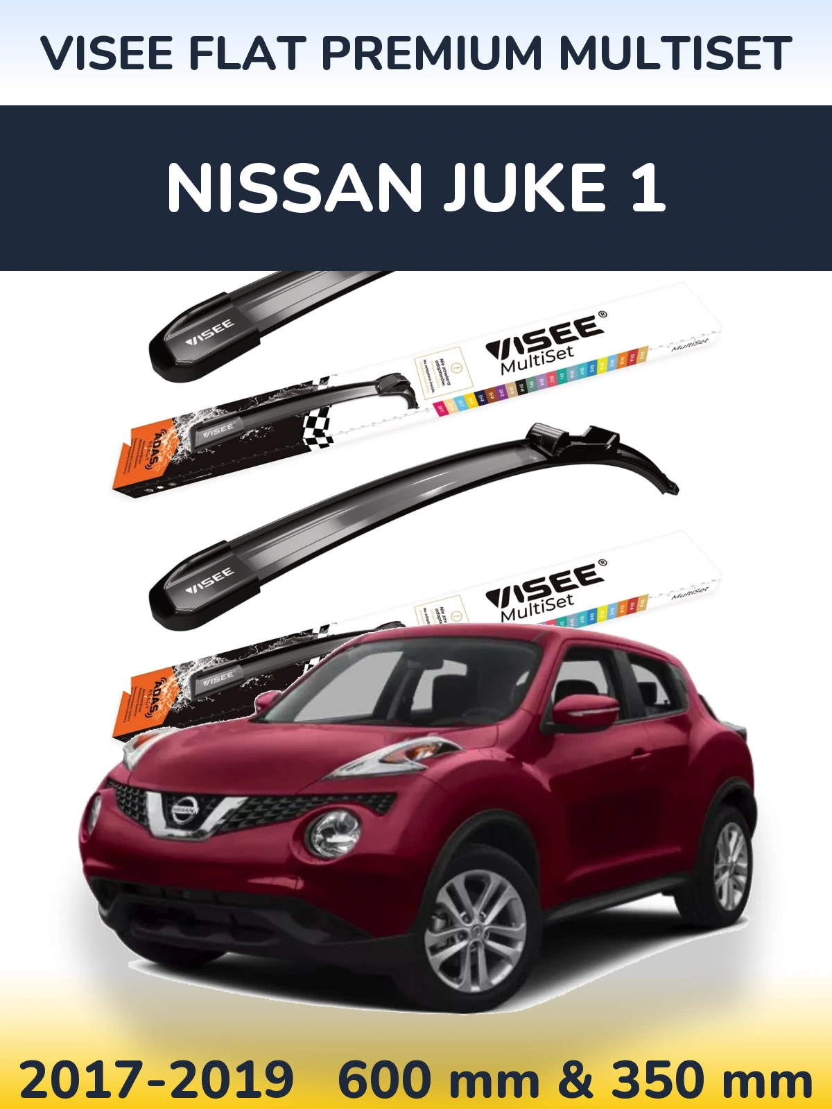 Комплект передніх щіток VISEE FLAT PREMIUM MultiSet 600 & 350 мм для Nissan Juke 1 2017-2019