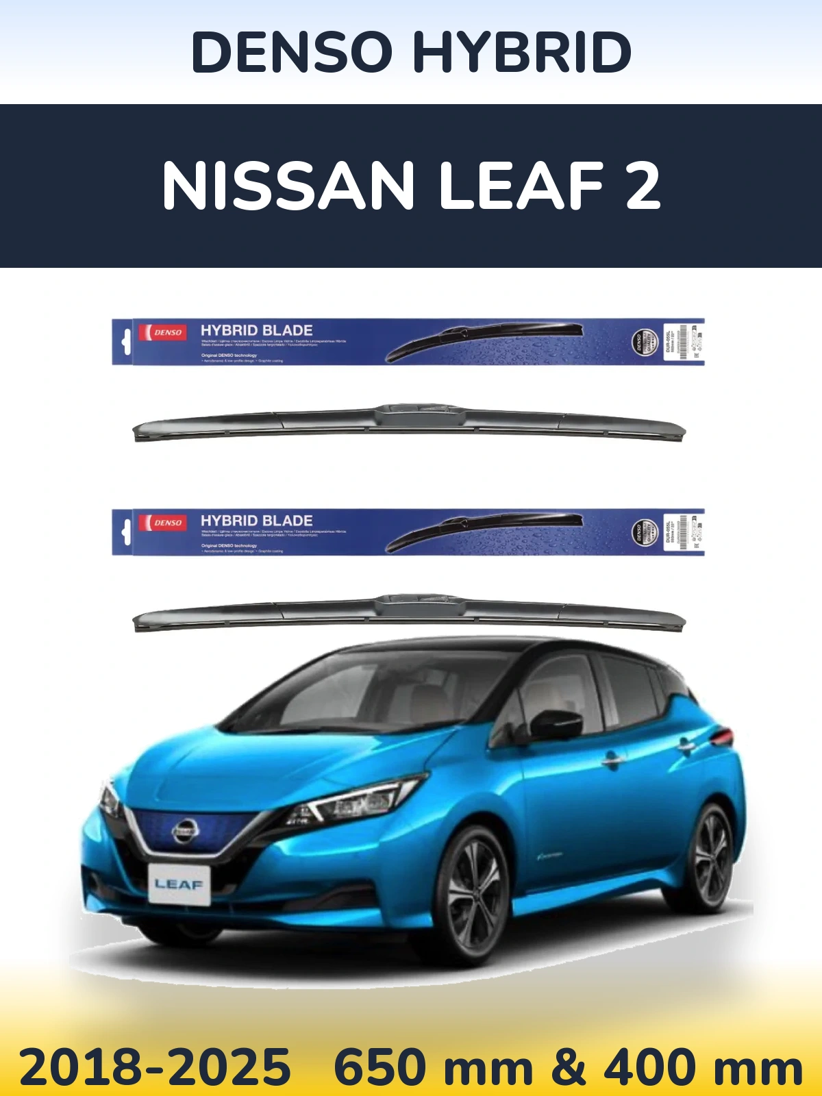 Sada předních stěračů Denso Hybrid 650 a 400 mm pro Nissan Leaf 2 2018-2025