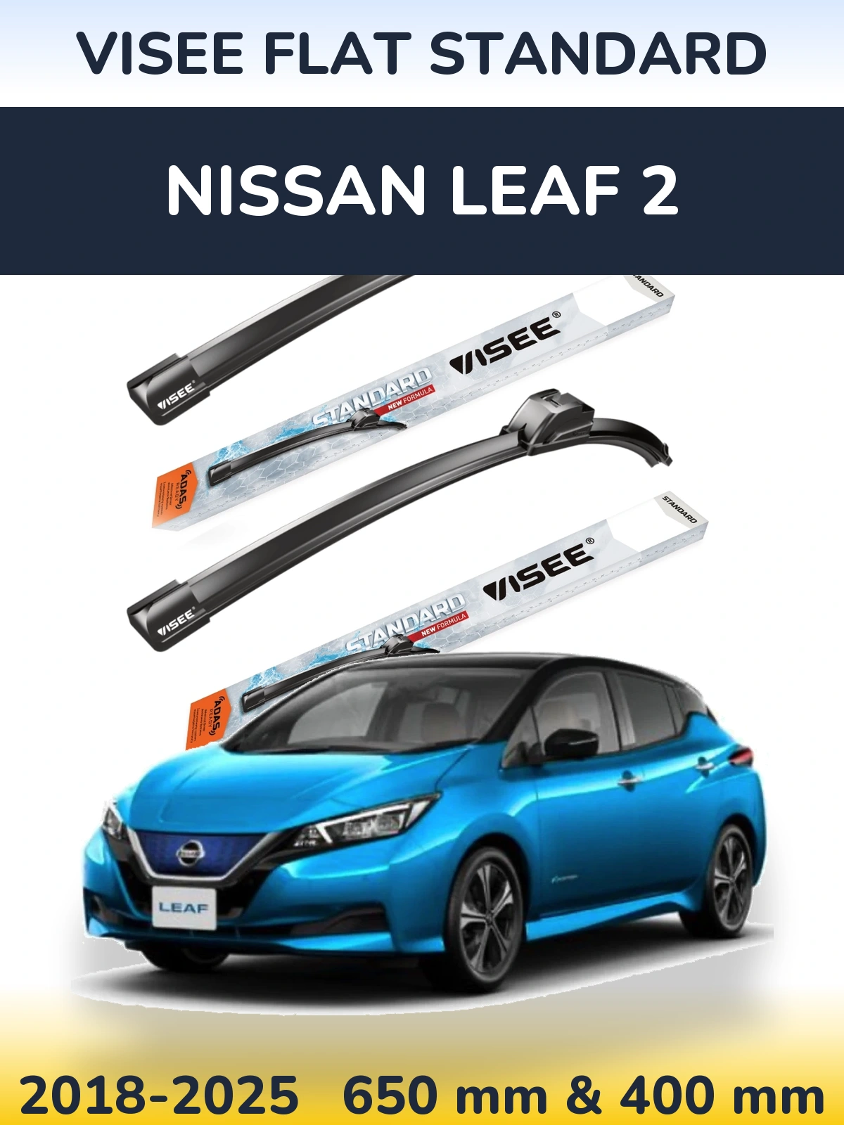 Комплект передніх щіток VISEE FLAT STANDARD 650 & 400 мм для Nissan Leaf 2 2018-2025