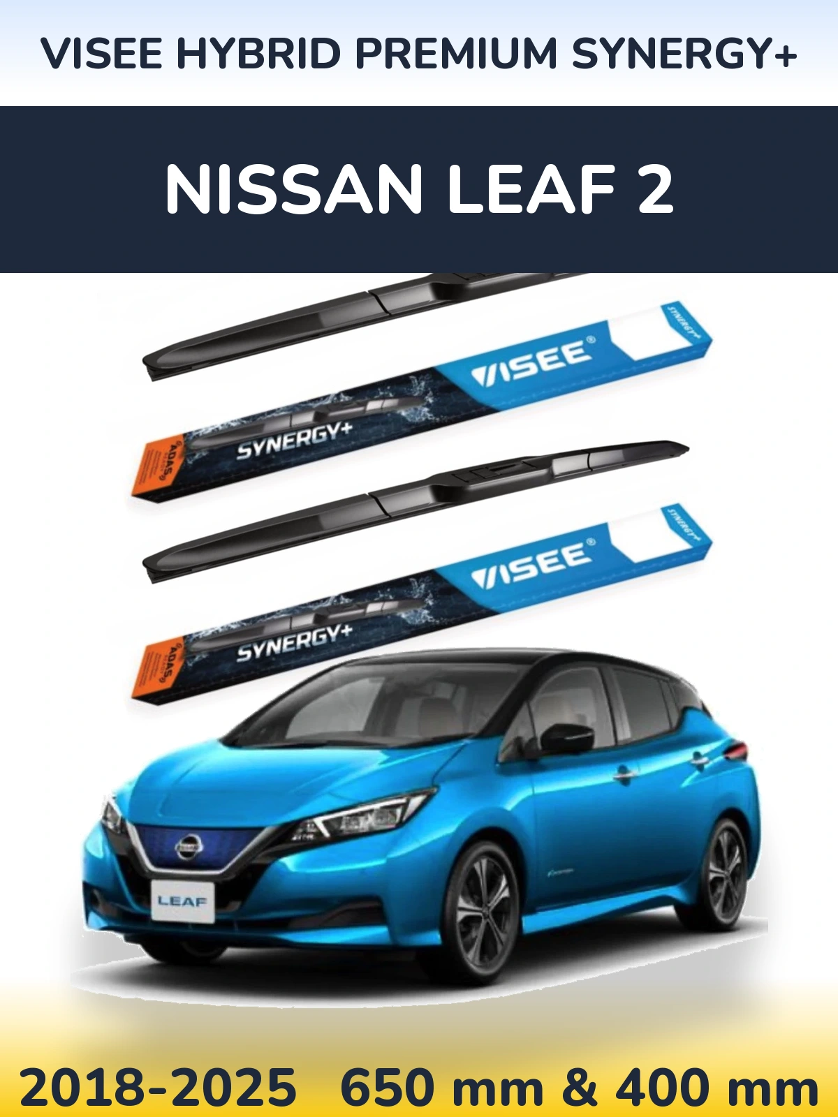 Sada předních stěračů VISEE HYBRID PREMIUM SYNERGY+ 650 a 400 mm pro Nissan Leaf 2 2018-2025