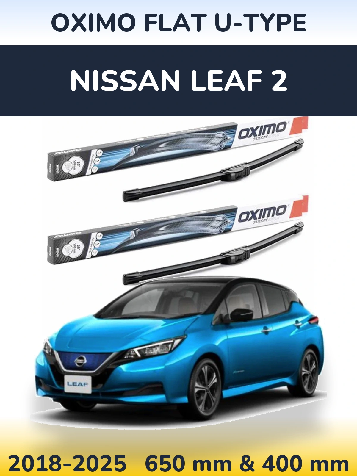 Sada předních stěračů Oximo Flat U-type 650 a 400 mm pro Nissan Leaf 2 2018-2025