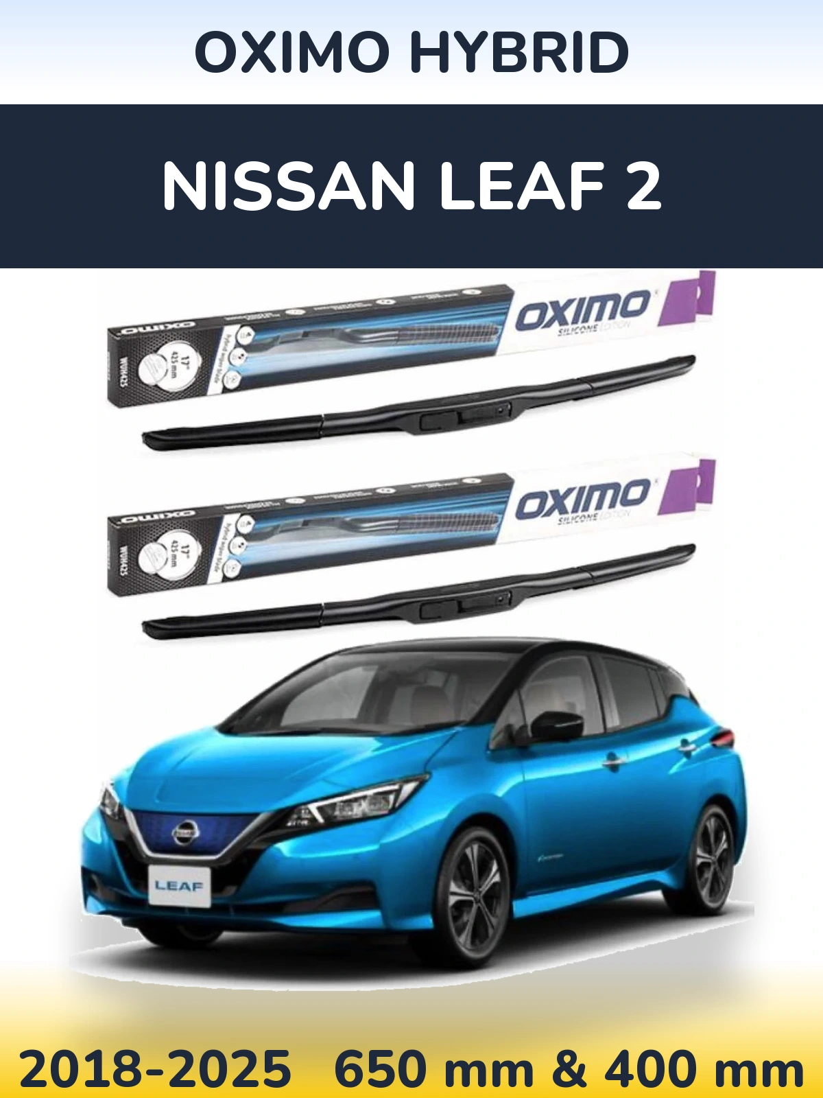 Sada předních stěračů Oximo Hybrid 650 a 400 mm pro Nissan Leaf 2 2018-2025