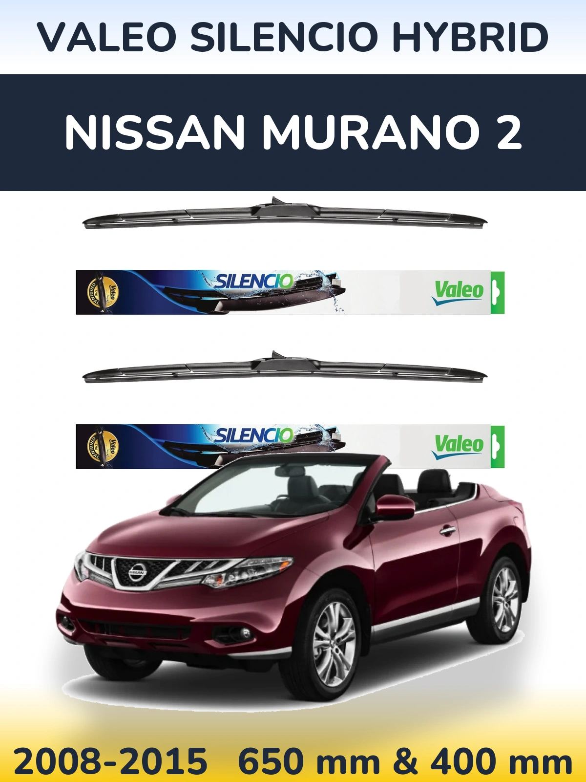 Sada předních stěračů Valeo Silencio Hybrid 650 a 400 mm pro Nissan Murano 2 2008-2015