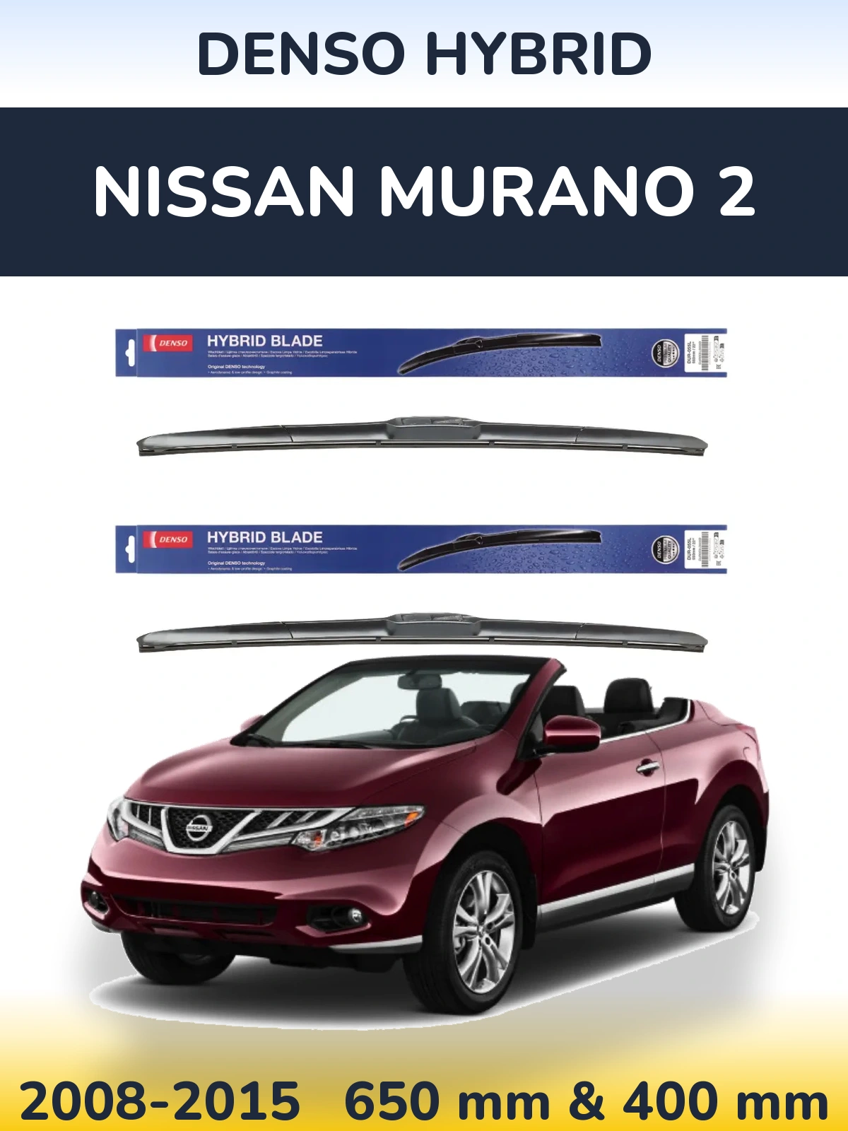 Sada předních stěračů Denso Hybrid 650 a 400 mm pro Nissan Murano 2 2008-2015