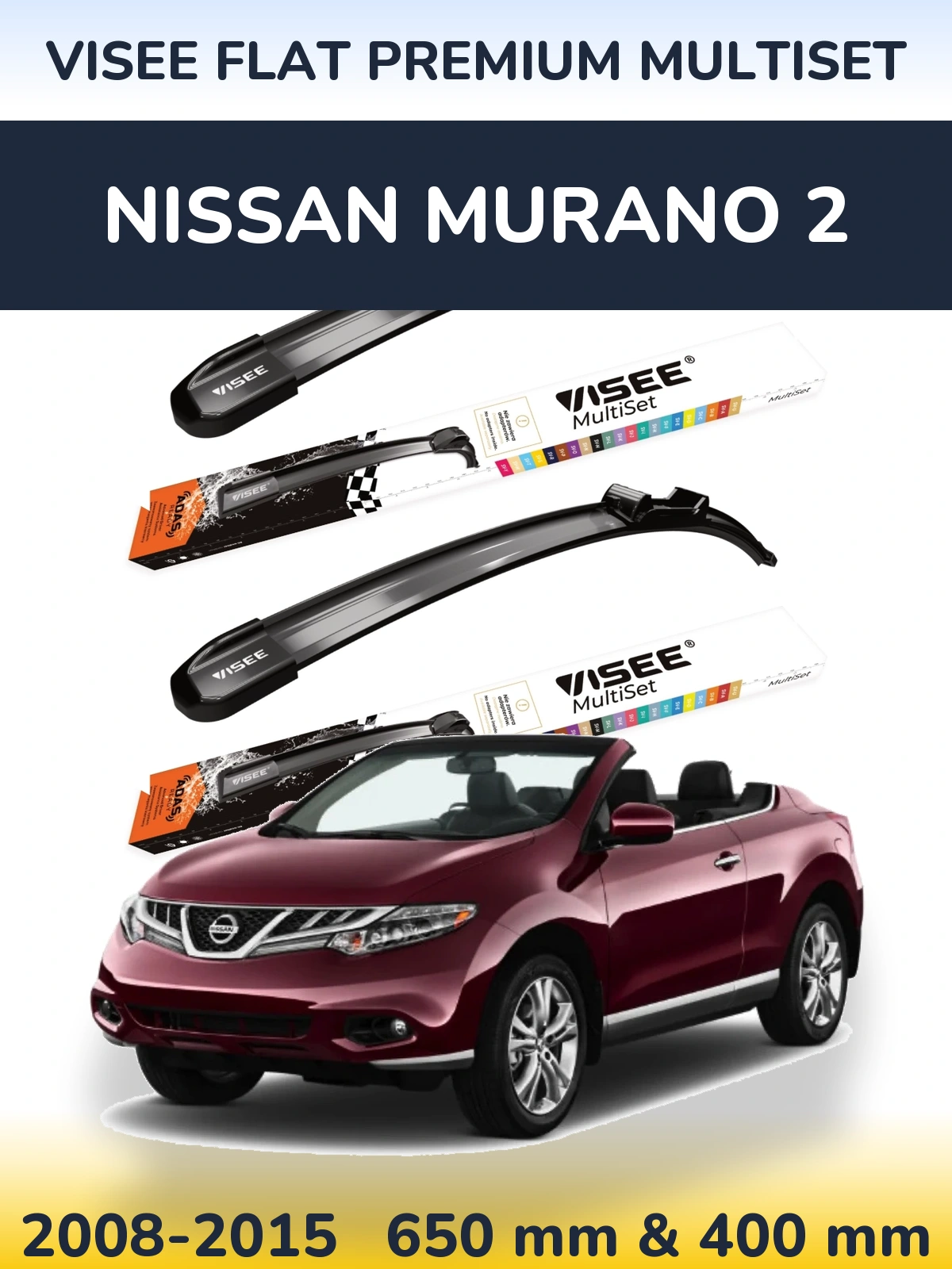Sada předních stěračů VISEE FLAT PREMIUM MultiSet 650 a 400 mm pro Nissan Murano 2 2008-2015