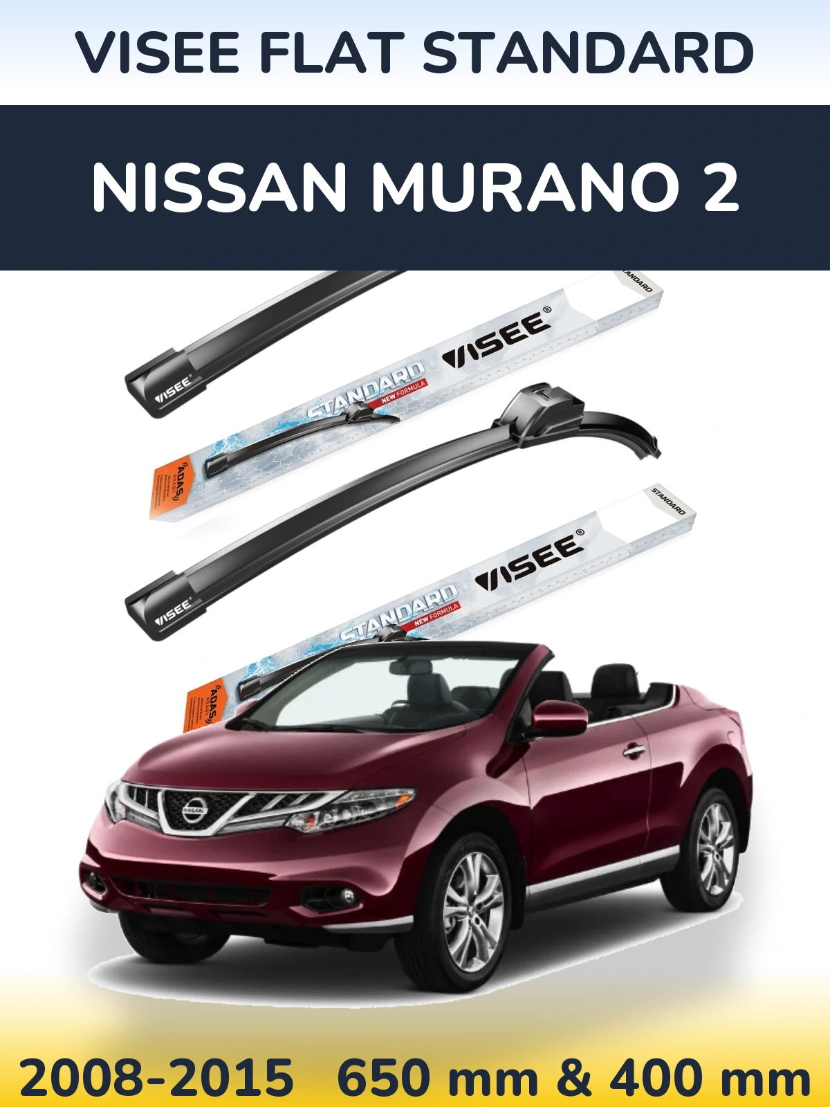Sada předních stěračů VISEE FLAT STANDARD 650 a 400 mm pro Nissan Murano 2 2008-2015