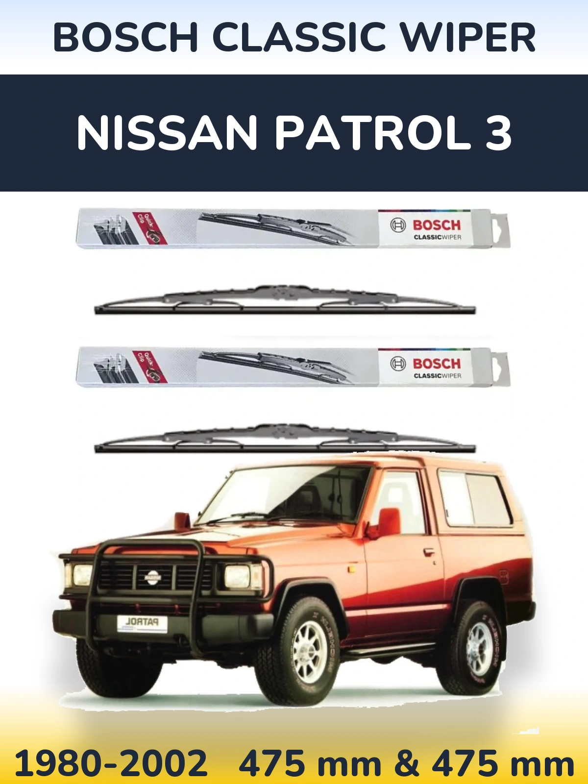 Sada předních stěračů BOSCH Classic Wiper 475 a 475 mm pro Nissan Patrol 3 1980-2002