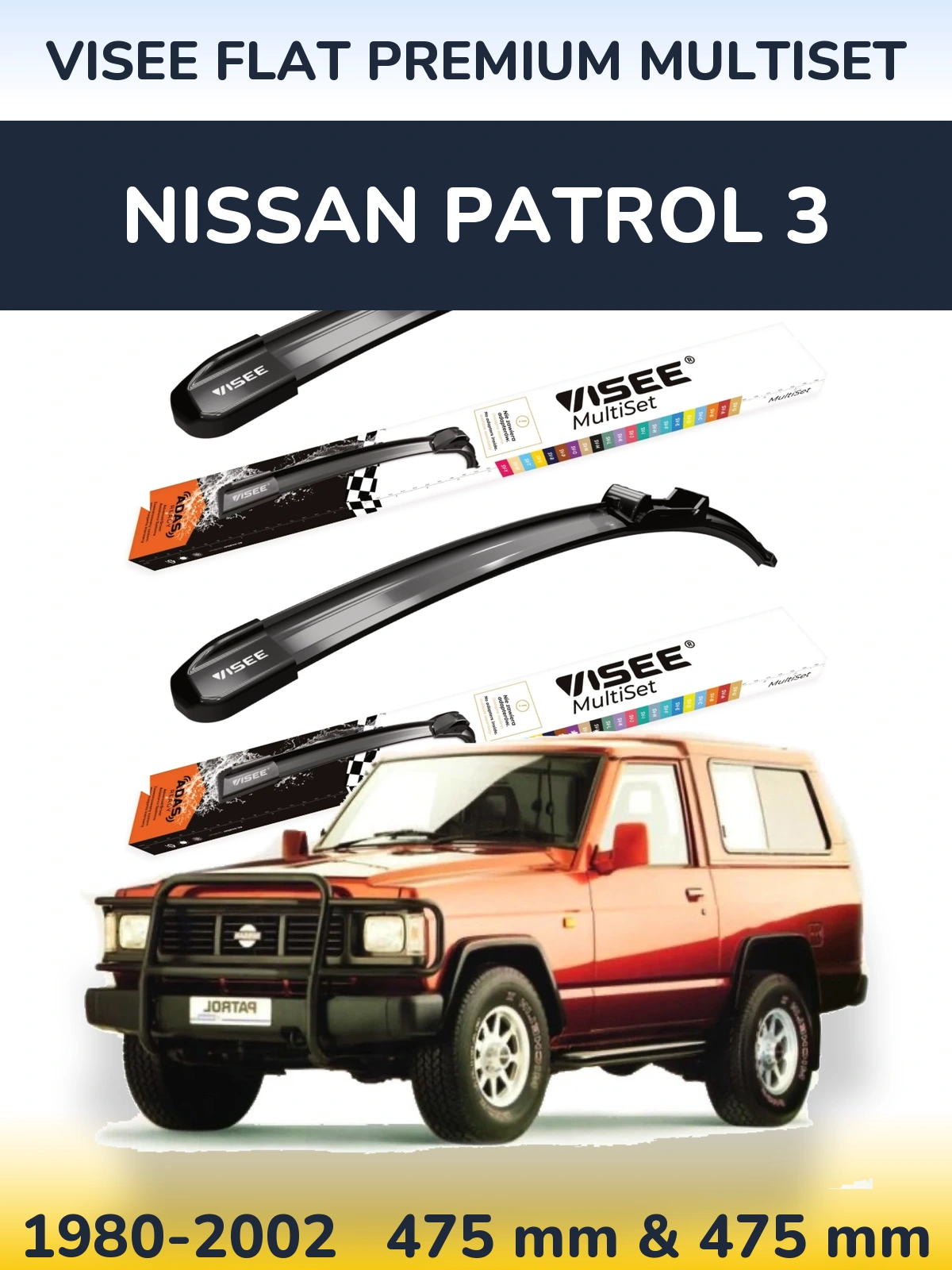Sada předních stěračů VISEE FLAT PREMIUM MultiSet 475 a 475 mm pro Nissan Patrol 3 1980-2002